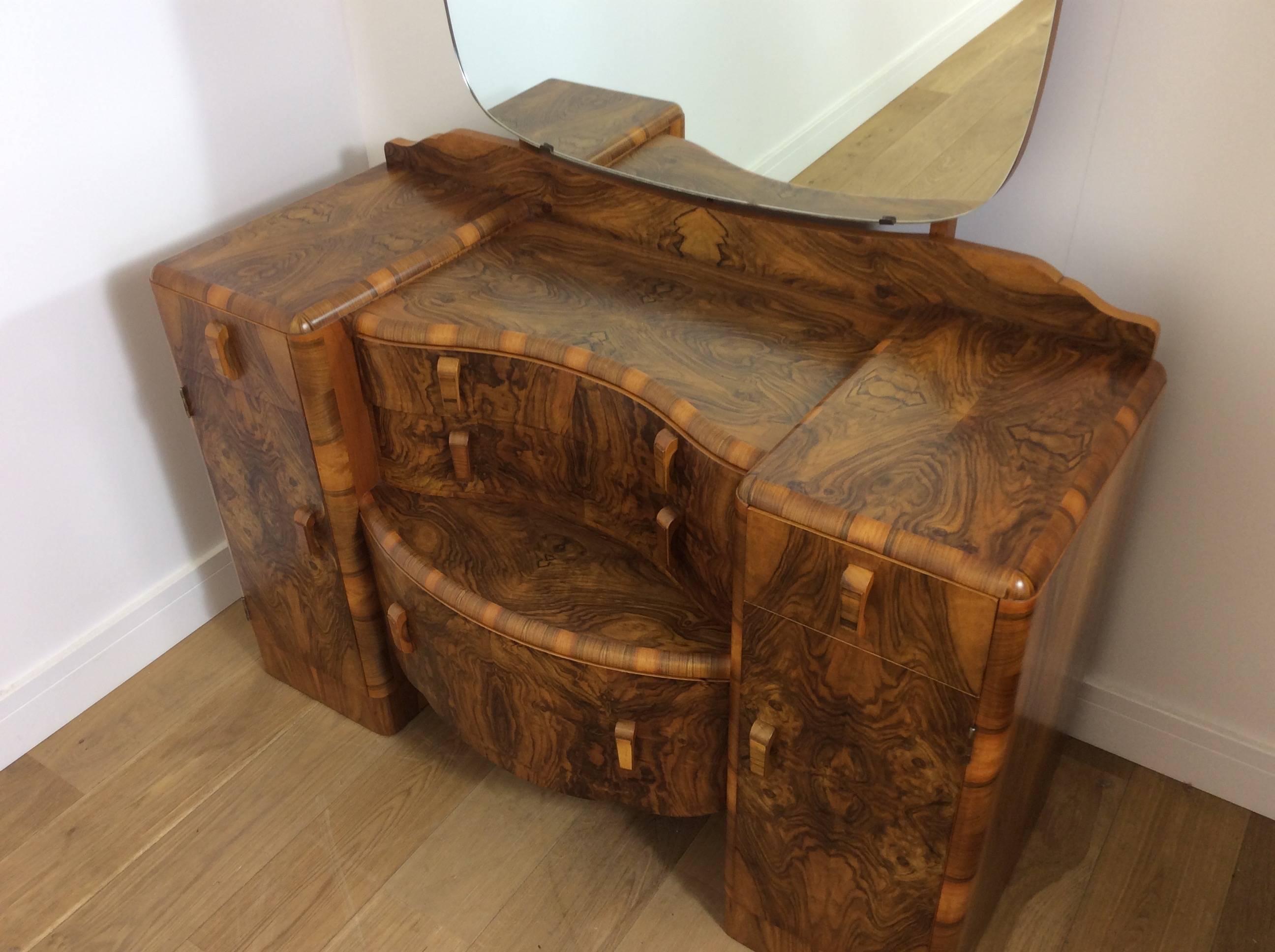 British Art Deco Dressing Table in a Stunning Figured Walnut For Sale