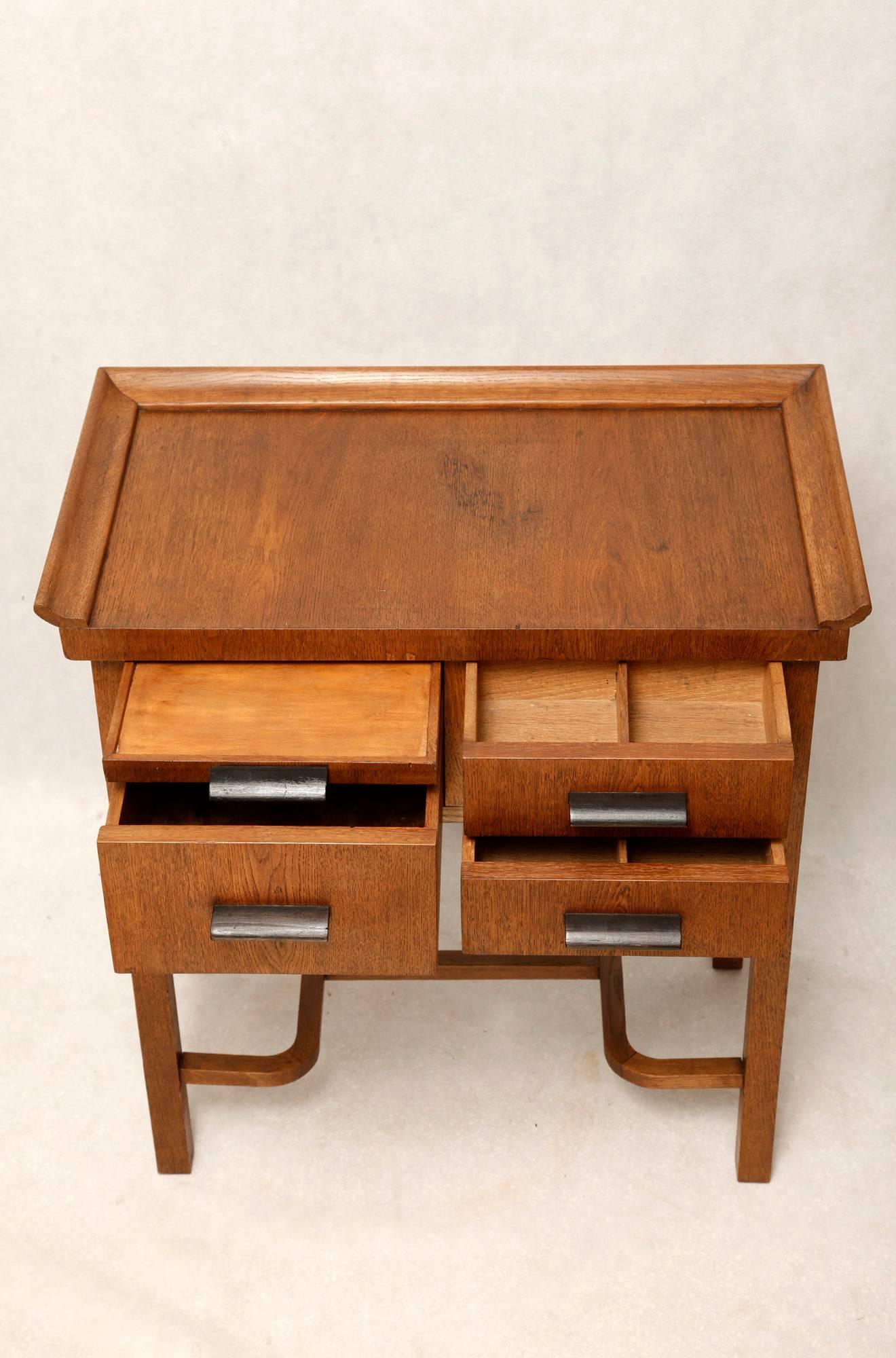 Hand-Crafted Art Deco Dressing Table, Oak and Vintage, 1950s