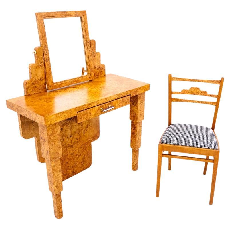 Tocador Art Decó con silla, mediados del siglo XX, Polonia.