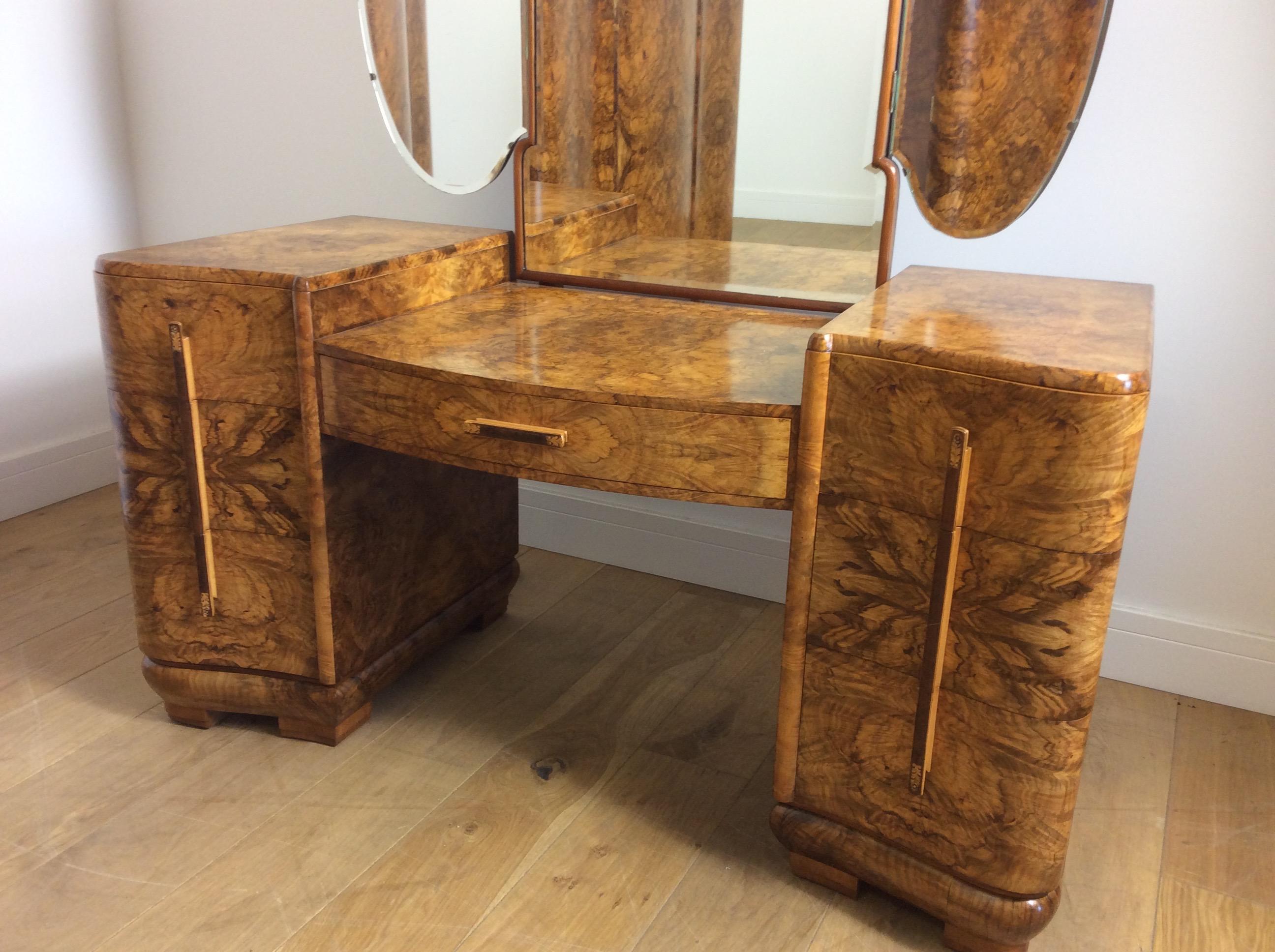 British Art Deco Dressing Table with Cloud Shape Mirror