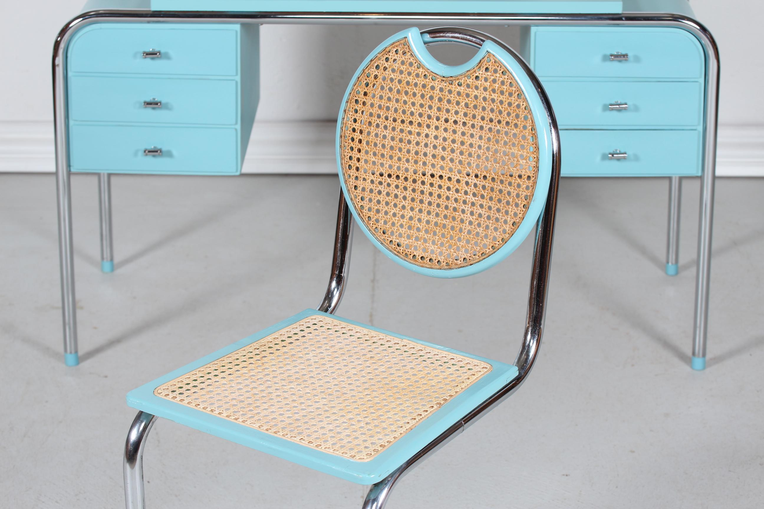 Art Deco Dressing Table with Round Mirror and Chair Danish Cabinetmaker, 1930's For Sale 2