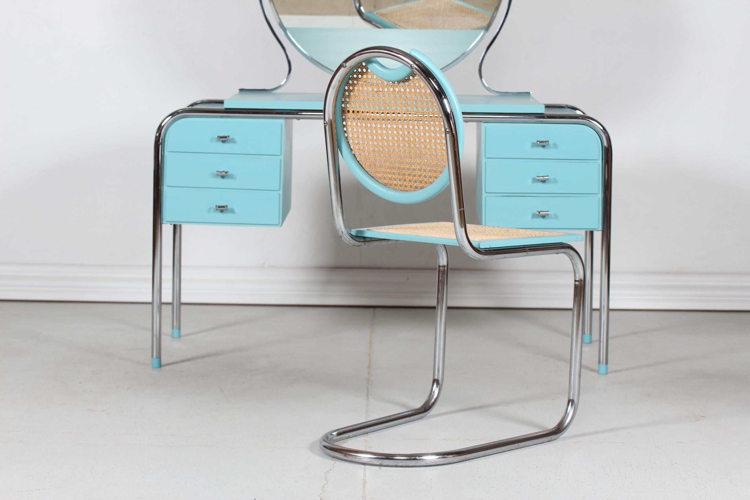 Kommodentisch im Art déco-Stil mit rundem Spiegel und Stuhl, dänischer Schreiner, 1930er Jahre im Angebot 6