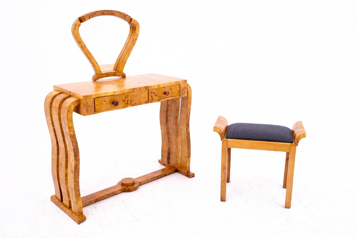 Art Deco Dressing Table with Seat, Poland, 1940s For Sale 1