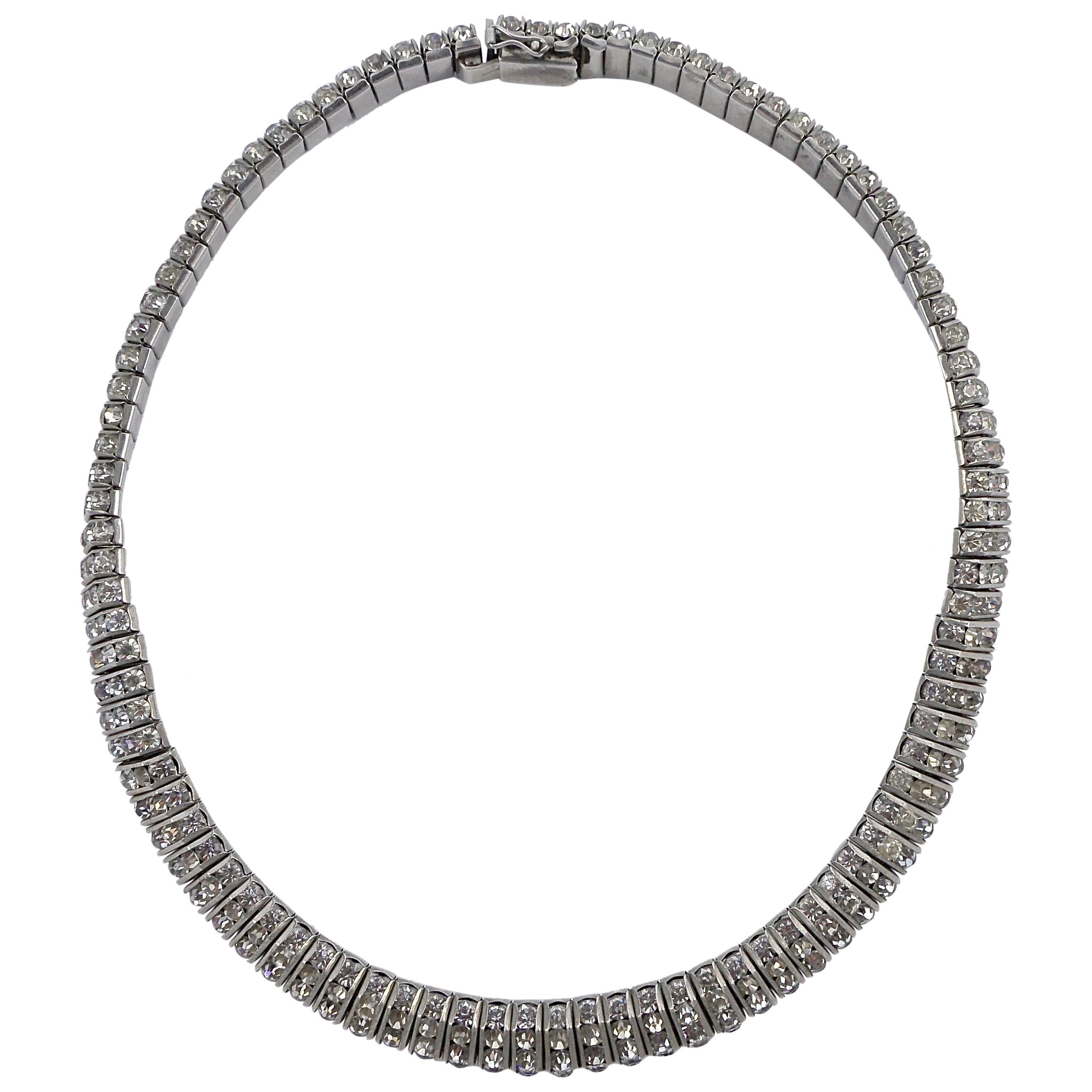 Collar Art Decó DRGM en tono plateado y diamantes de imitación engastados en canal, años 30 alemanes