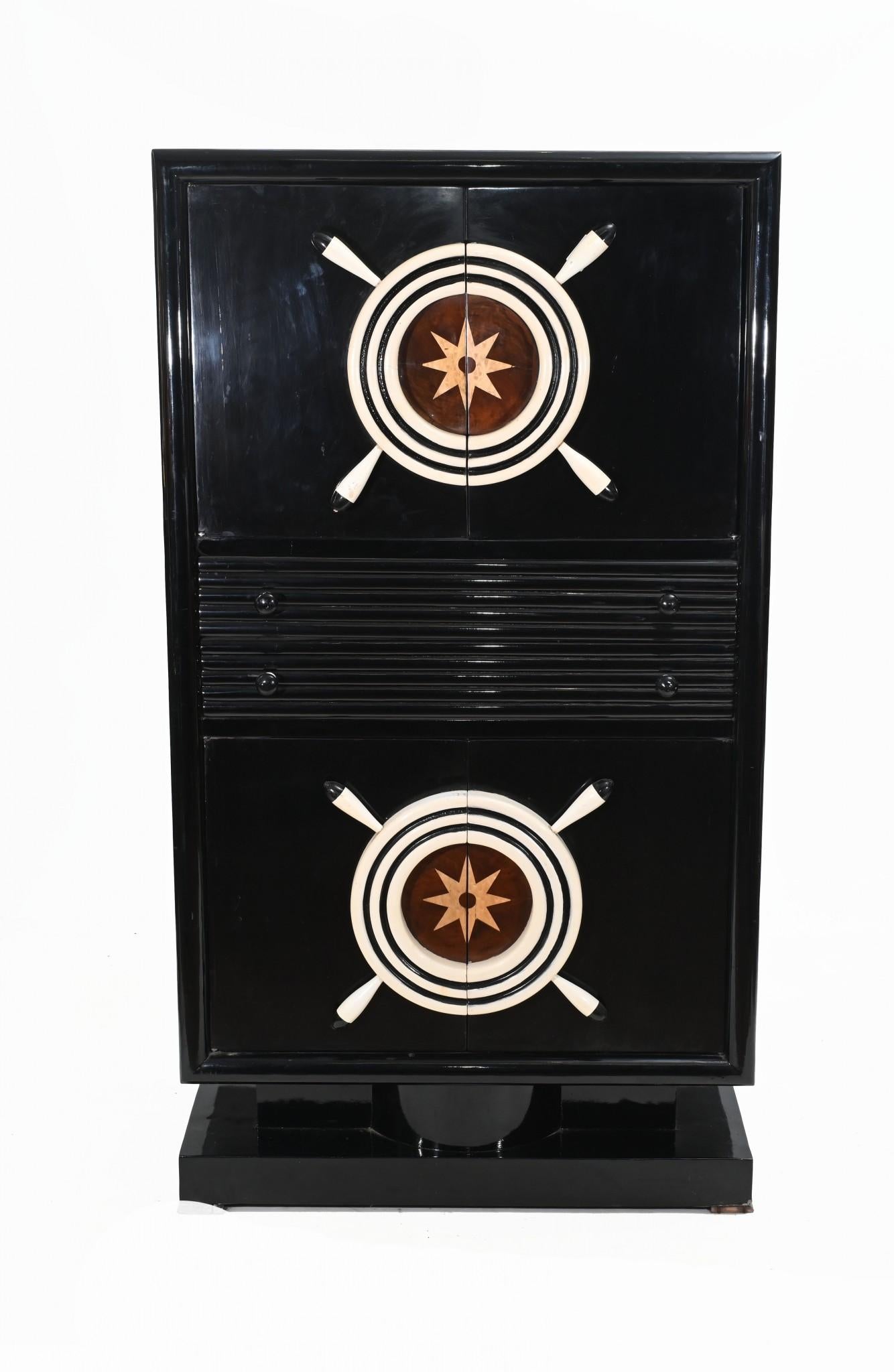 Art Deco Drinks Cabinet Lacquer Cocktail Chest Nautical For Sale 3