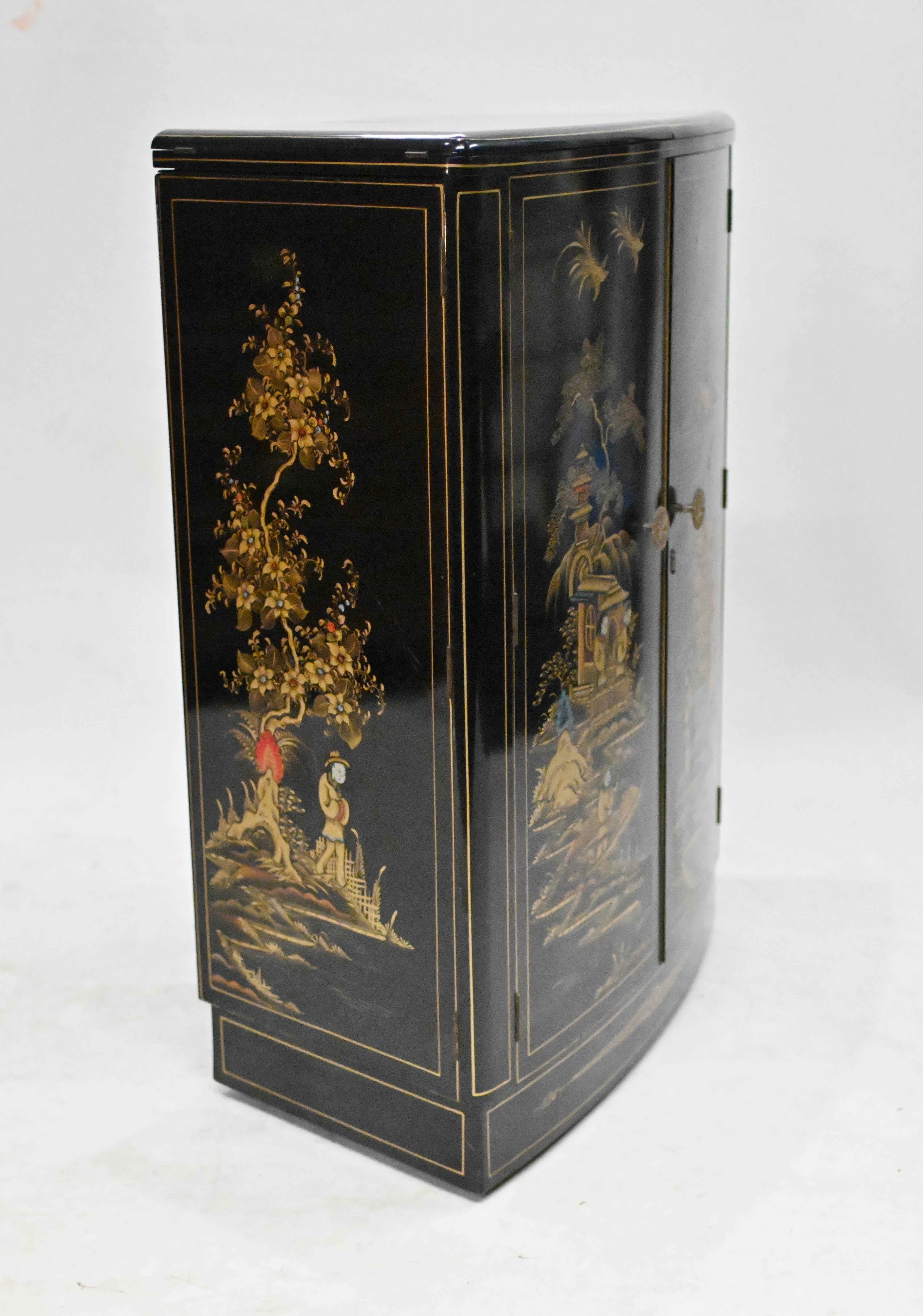 Art Deco Drinks Cabinet Lacquered Chinoiserie Cocktails For Sale 10
