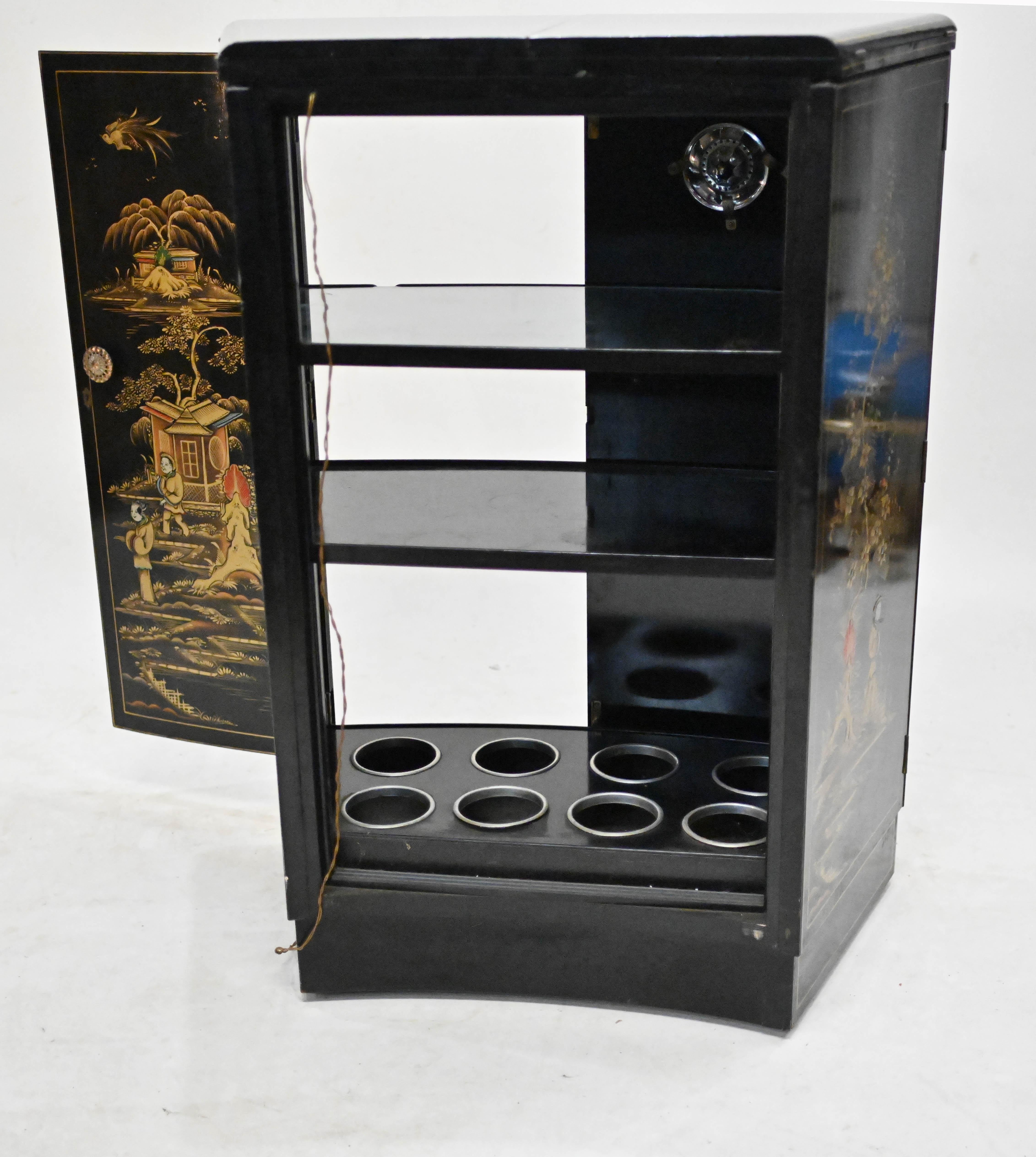Art Deco Drinks Cabinet Lacquered Chinoiserie Cocktails For Sale 13
