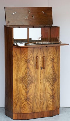 Art Deco Drinks Cupboard or Bar Cabinet of Burled Walnut from England