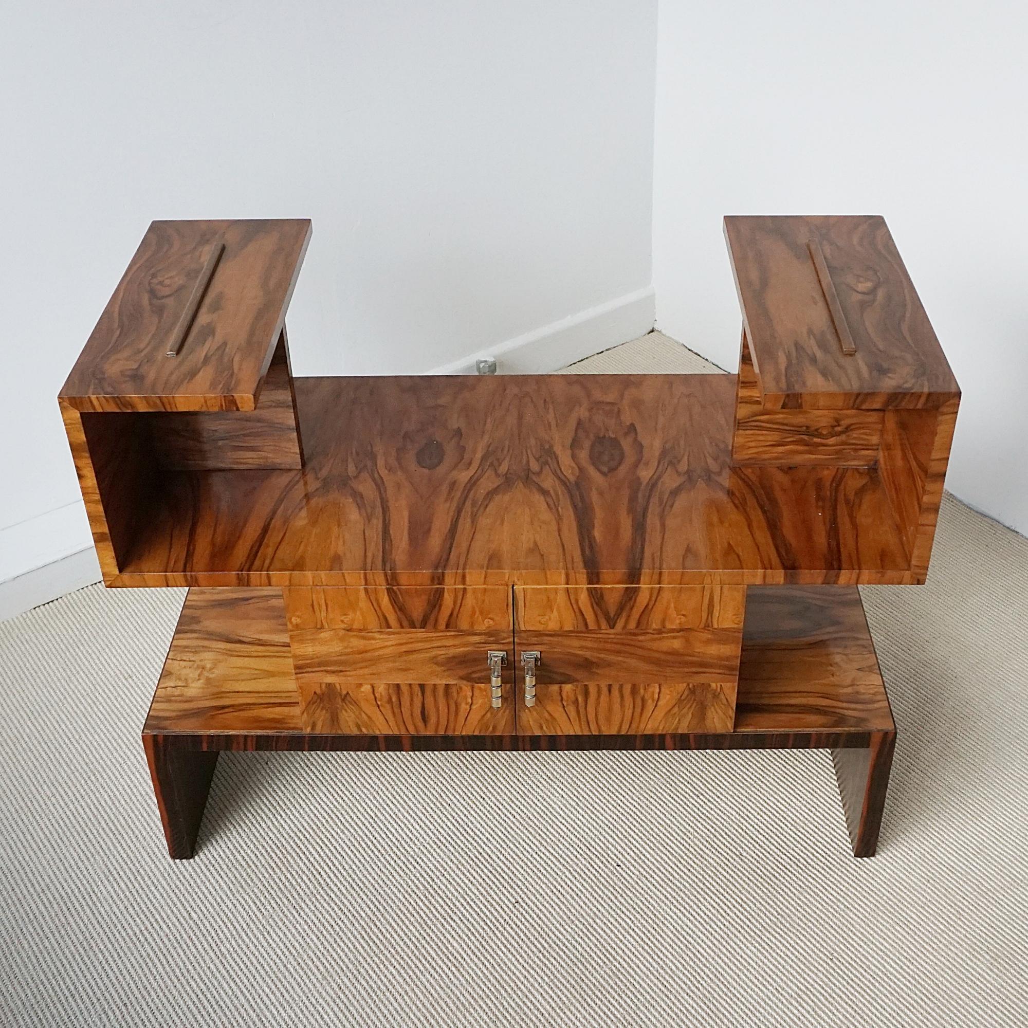 Art Deco Drinks Table/Cabinet with Removable Maccasar Ebony Serving Tray 5