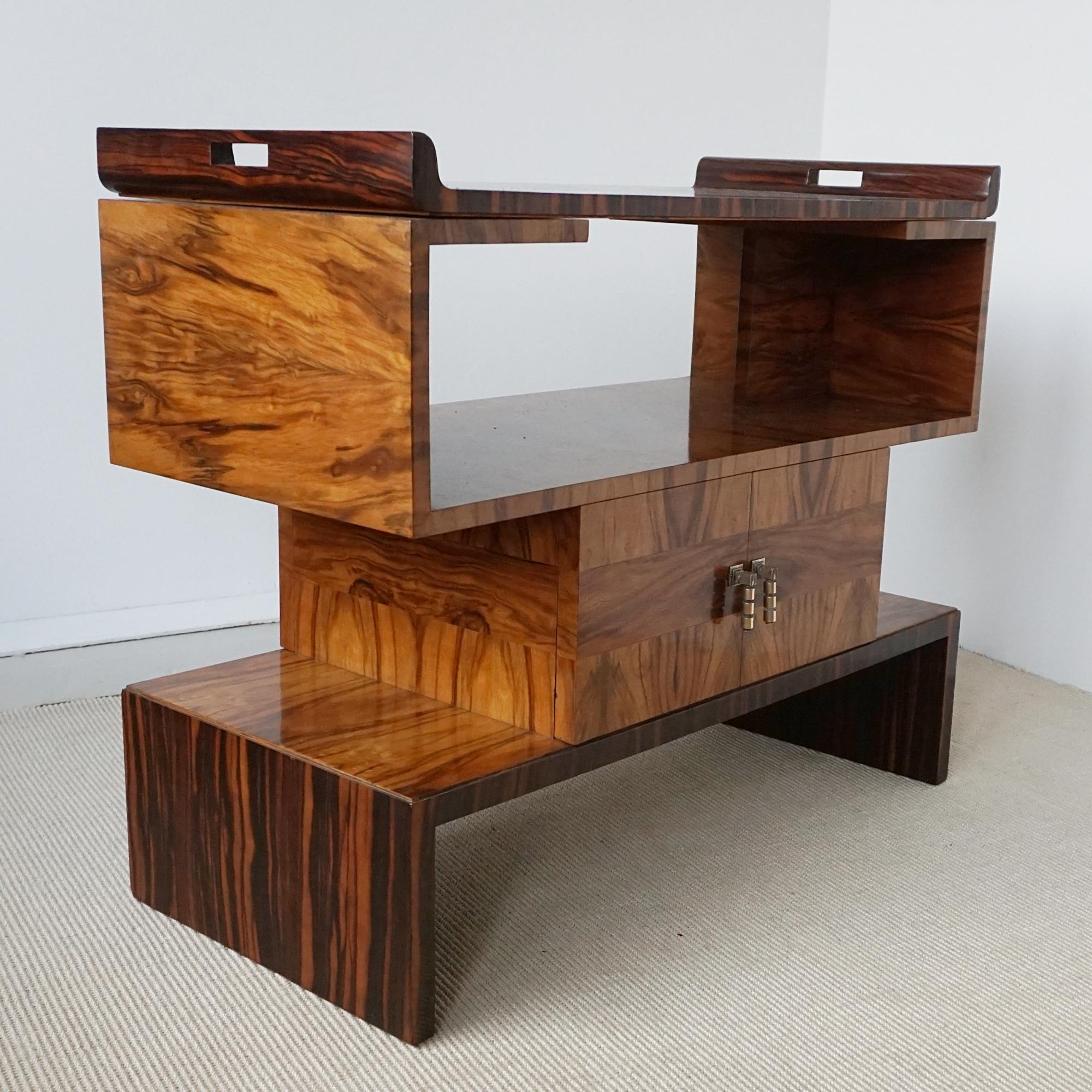 Art Deco Drinks Table/Cabinet with Removable Maccasar Ebony Serving Tray 7