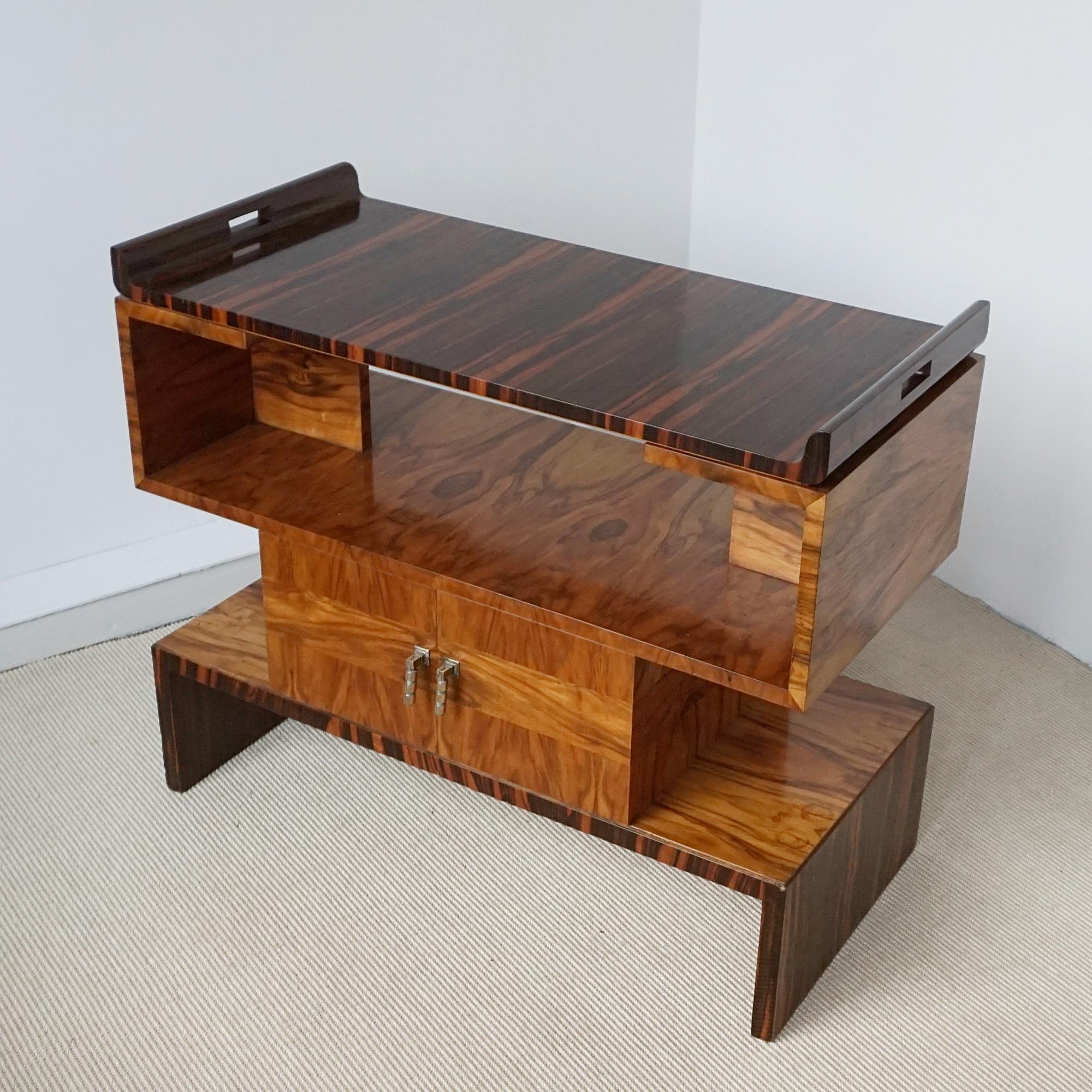 Macassar Art Deco Drinks Table/Cabinet with Removable Maccasar Ebony Serving Tray