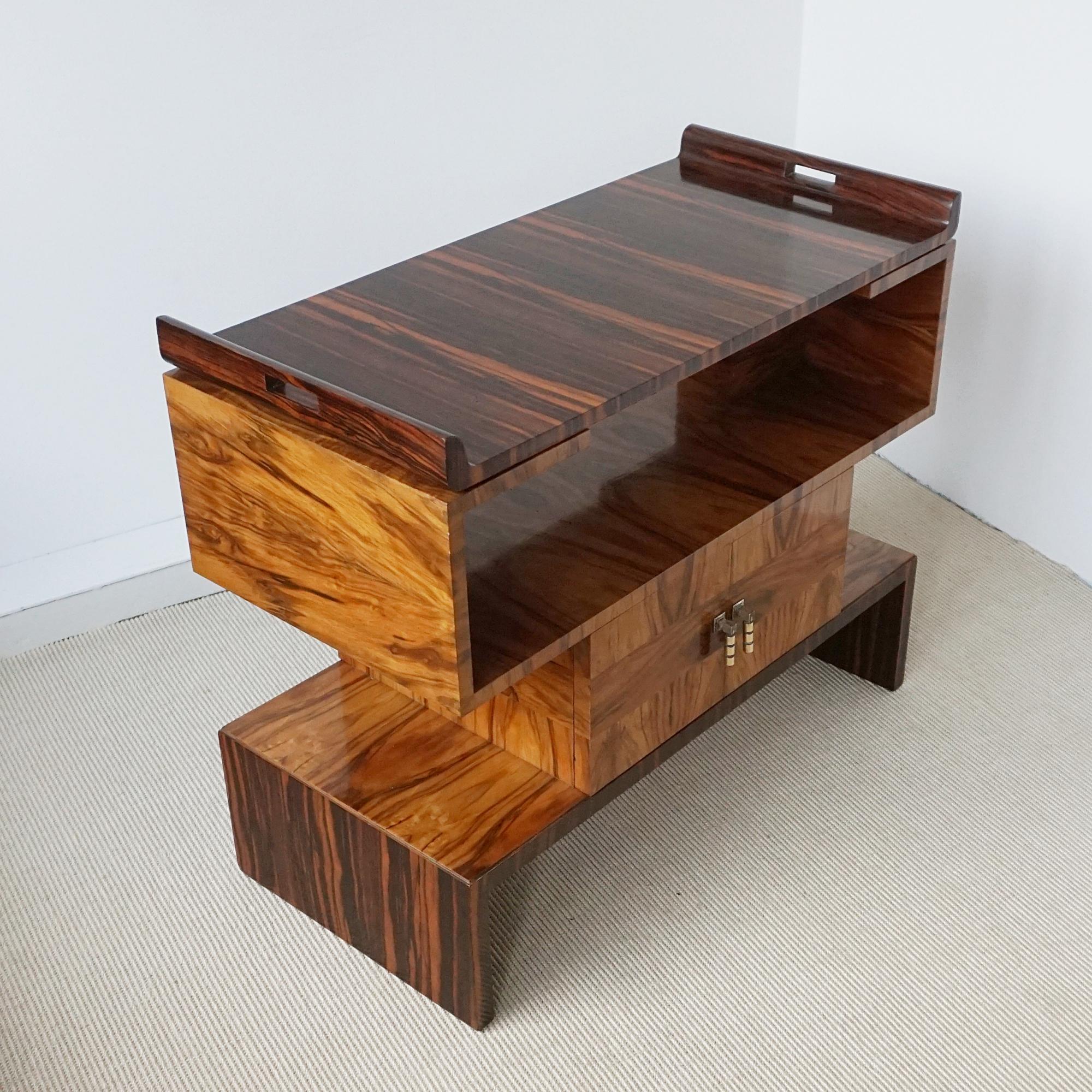 Art Deco Drinks Table/Cabinet with Removable Maccasar Ebony Serving Tray 3