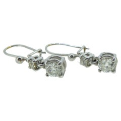 Art Deco Drop Earrings with Old European Cut Diamonds, French Shepherd Wires