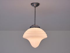 Art Deco Drop Shaped Pendant Light in Opal Glass and Nickel, Netherlands, 1930s