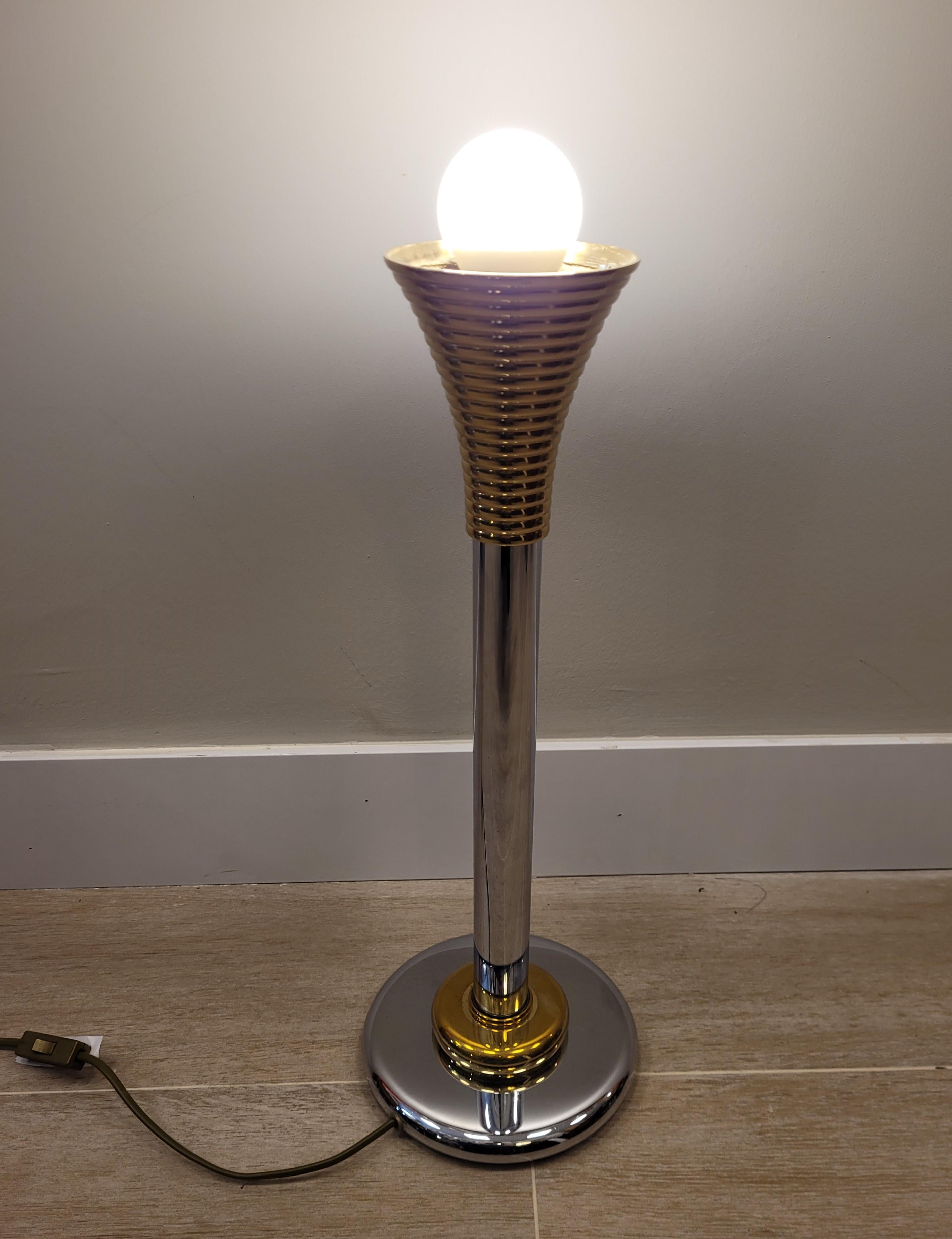 Art Deco Drummond  France Table lamp, lighting, chrome and bronze 12