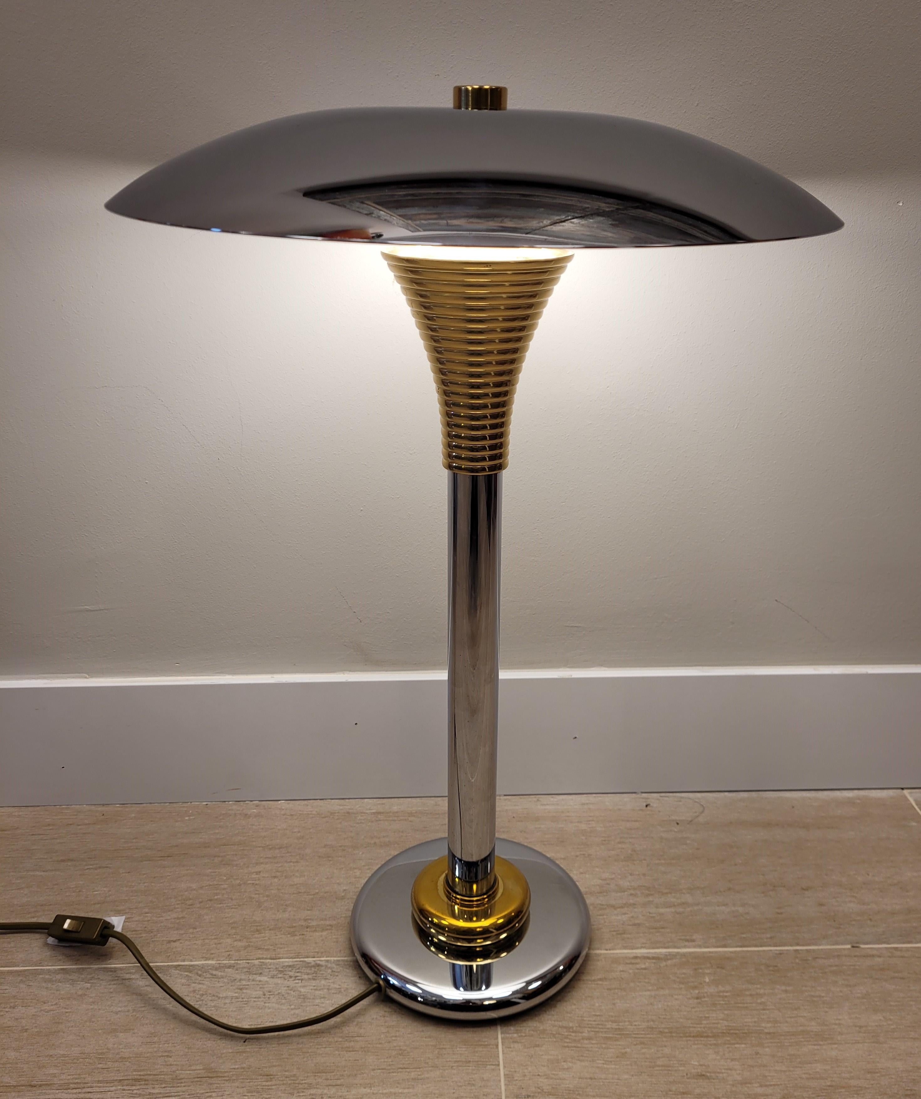 Art Deco Drummond  France Table lamp, lighting, chrome and bronze 13