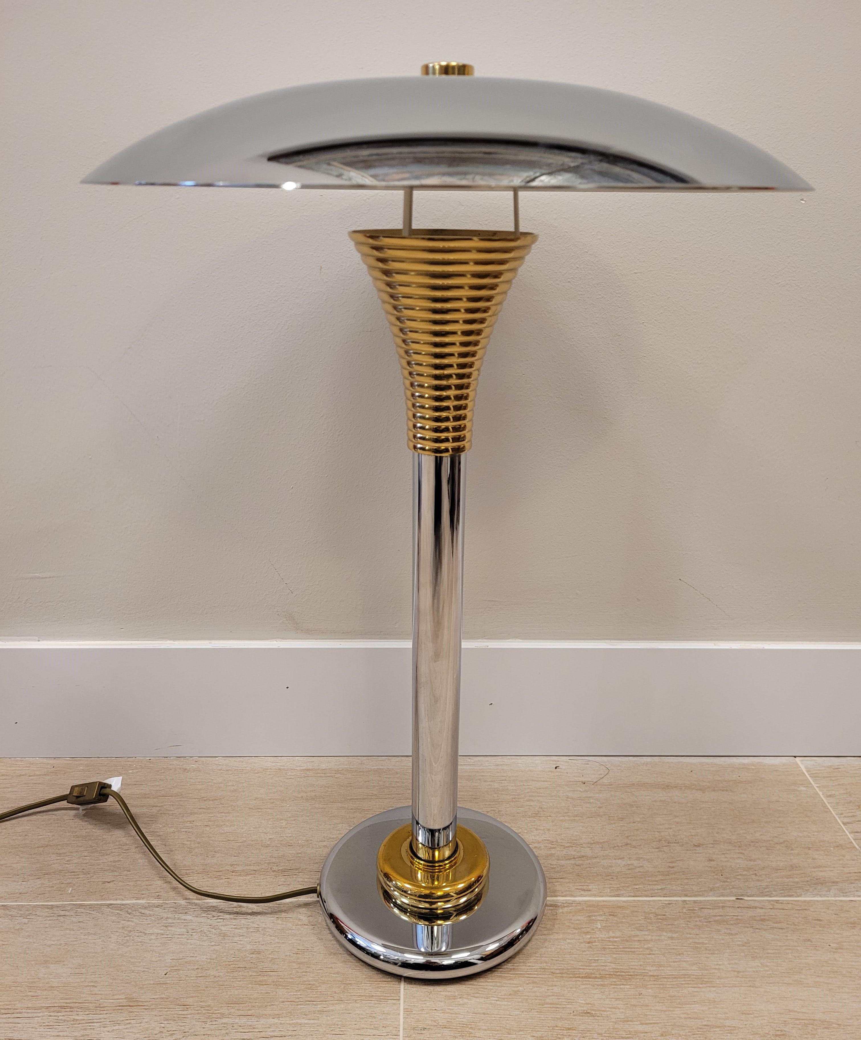 French Art Deco Drummond  France Table lamp, lighting, chrome and bronze