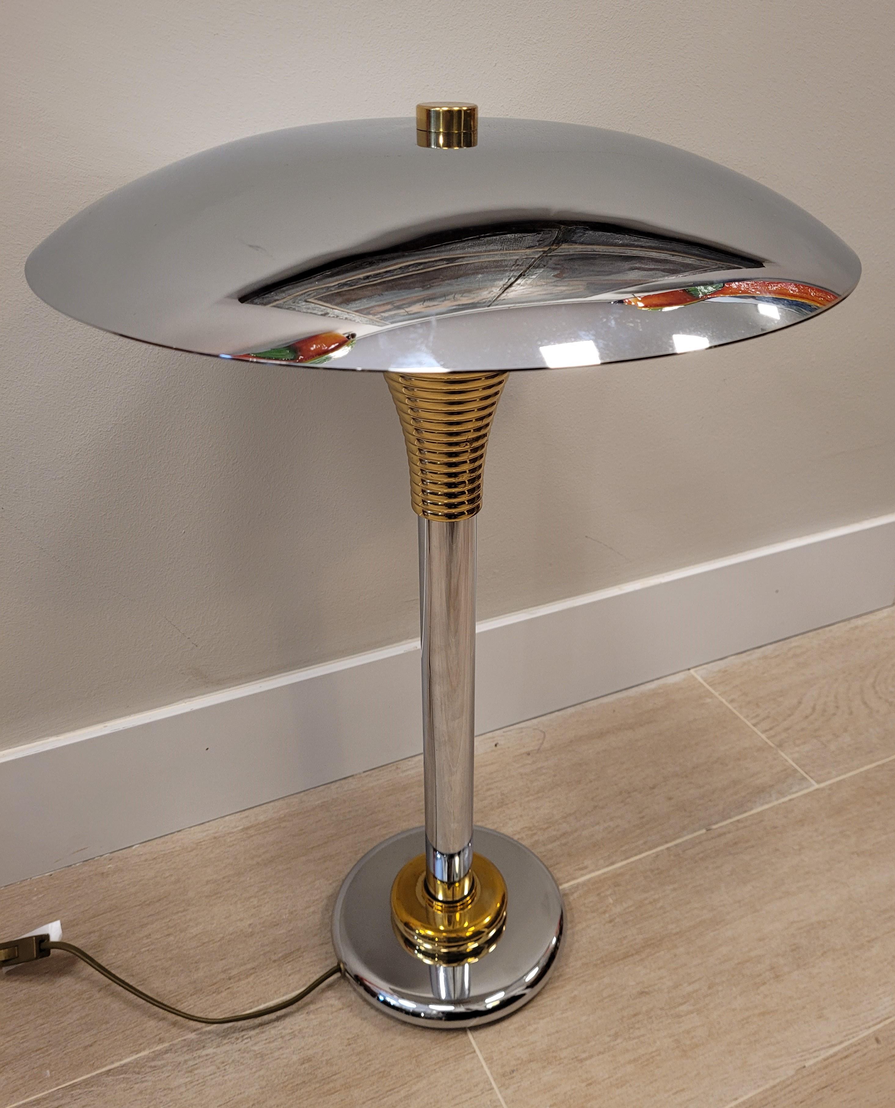 Mid-20th Century Art Deco Drummond  France Table lamp, lighting, chrome and bronze
