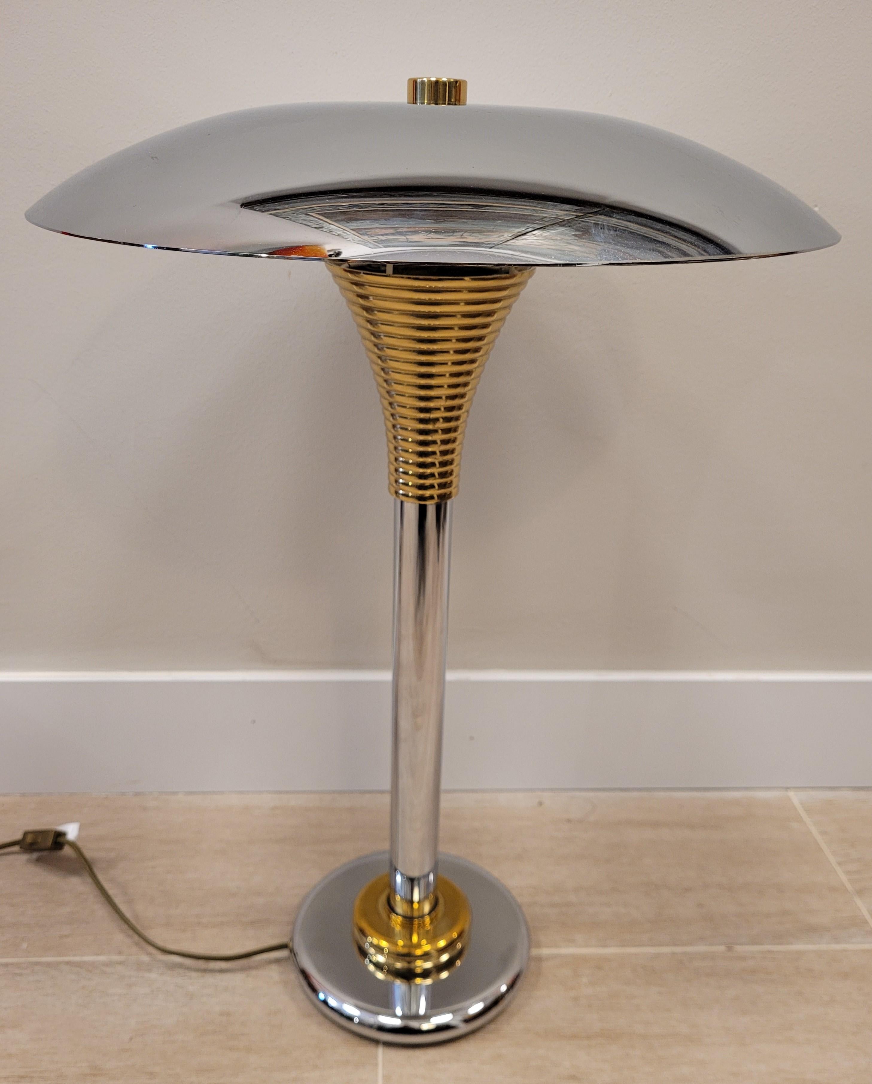 Bronze Art Deco Drummond  France Table lamp, lighting, chrome and bronze