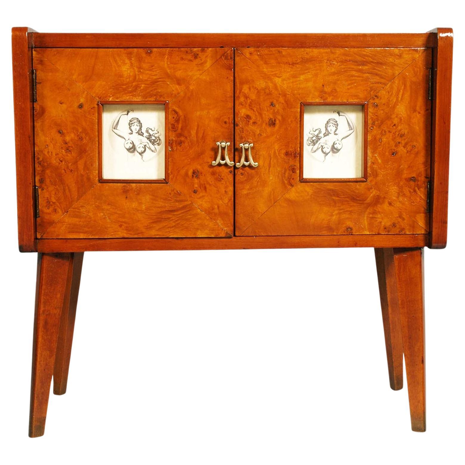 Art Deco Dry Bar Cabinet by Meroni & Fossati Gio Ponti attributed, Briar of Elm