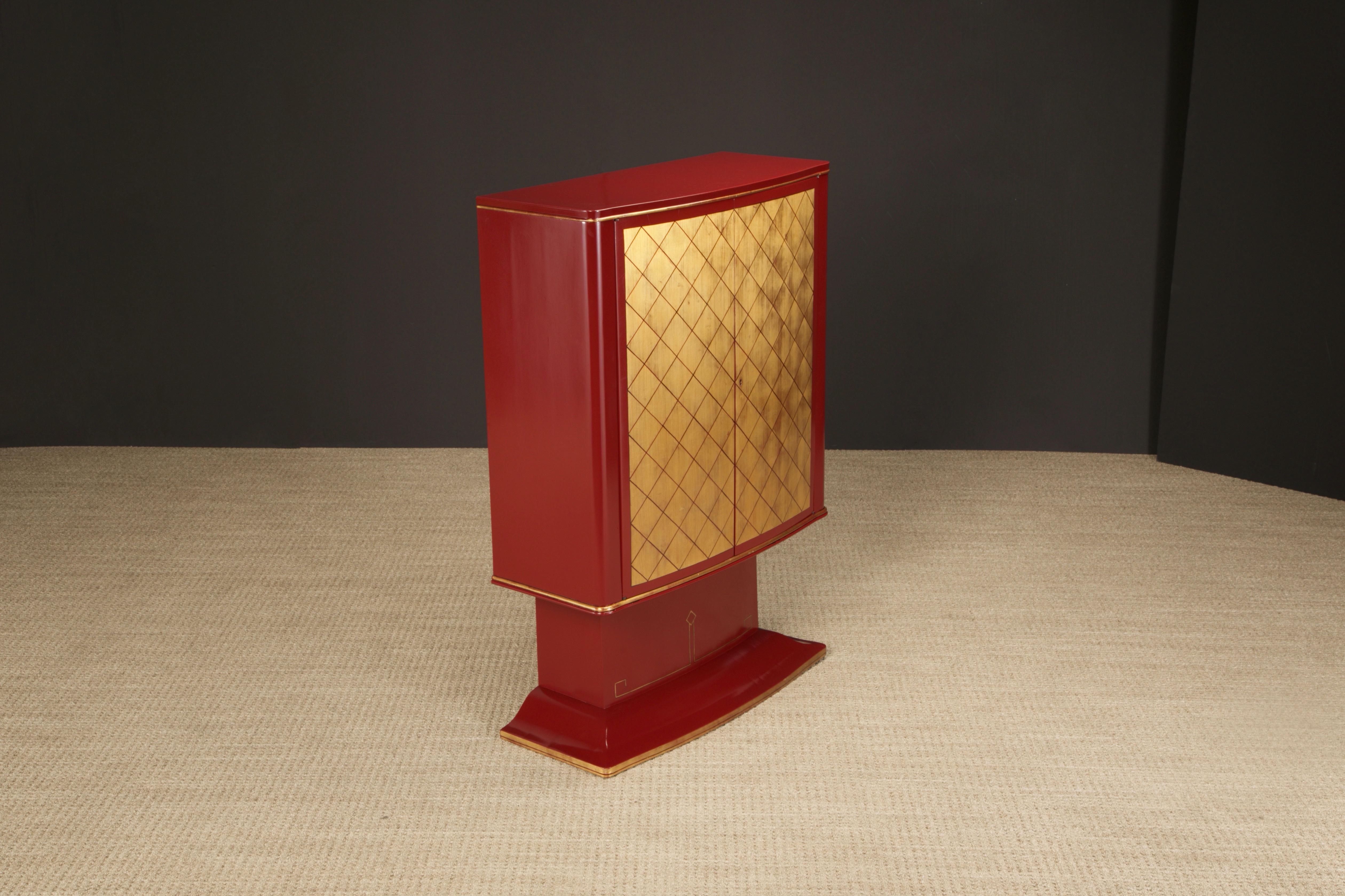 Art Deco Dry Bar Cabinet with Gold Leaf Doors, circa 1930s, Restored For Sale 4