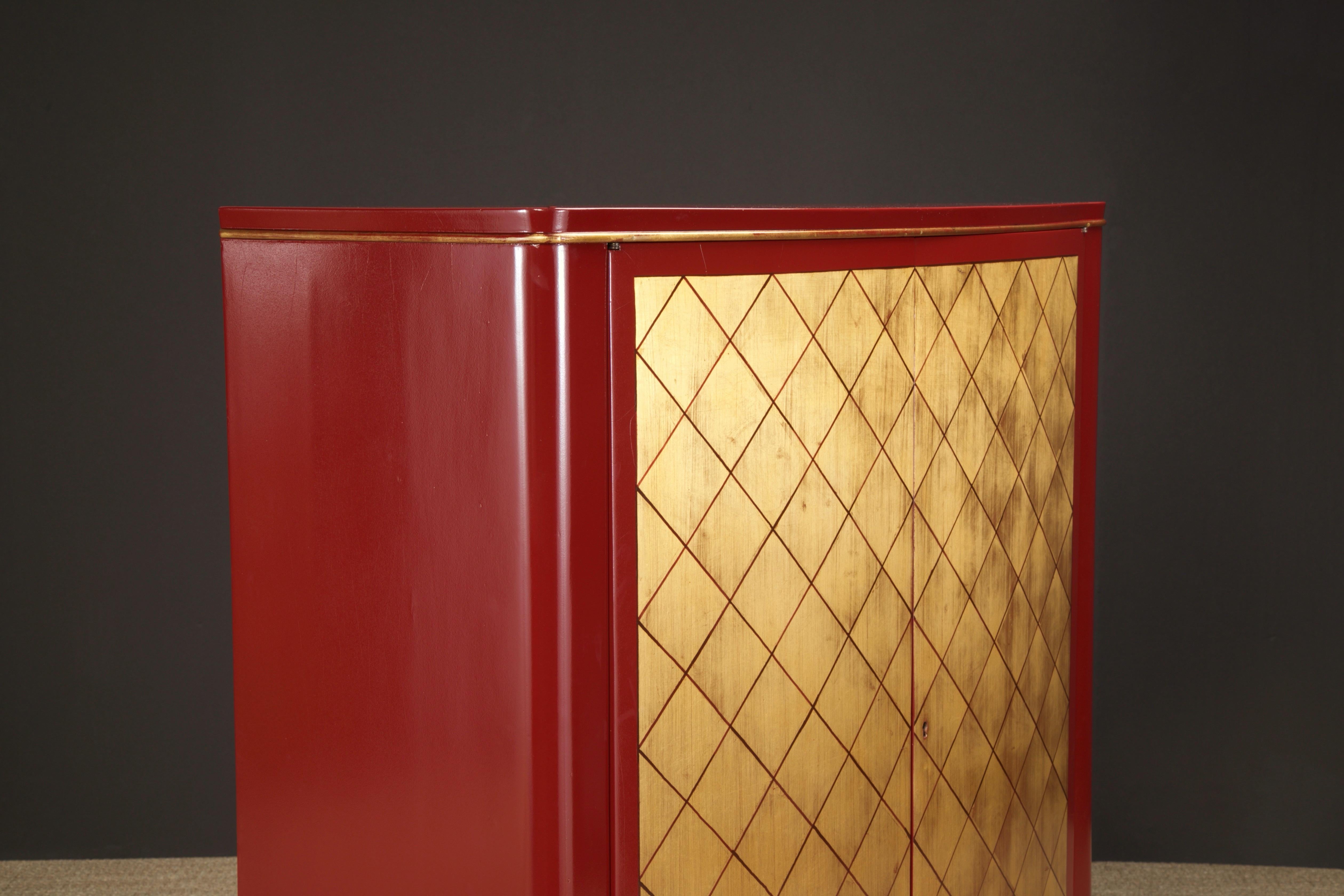 Art Deco Dry Bar Cabinet with Gold Leaf Doors, circa 1930s, Restored For Sale 5