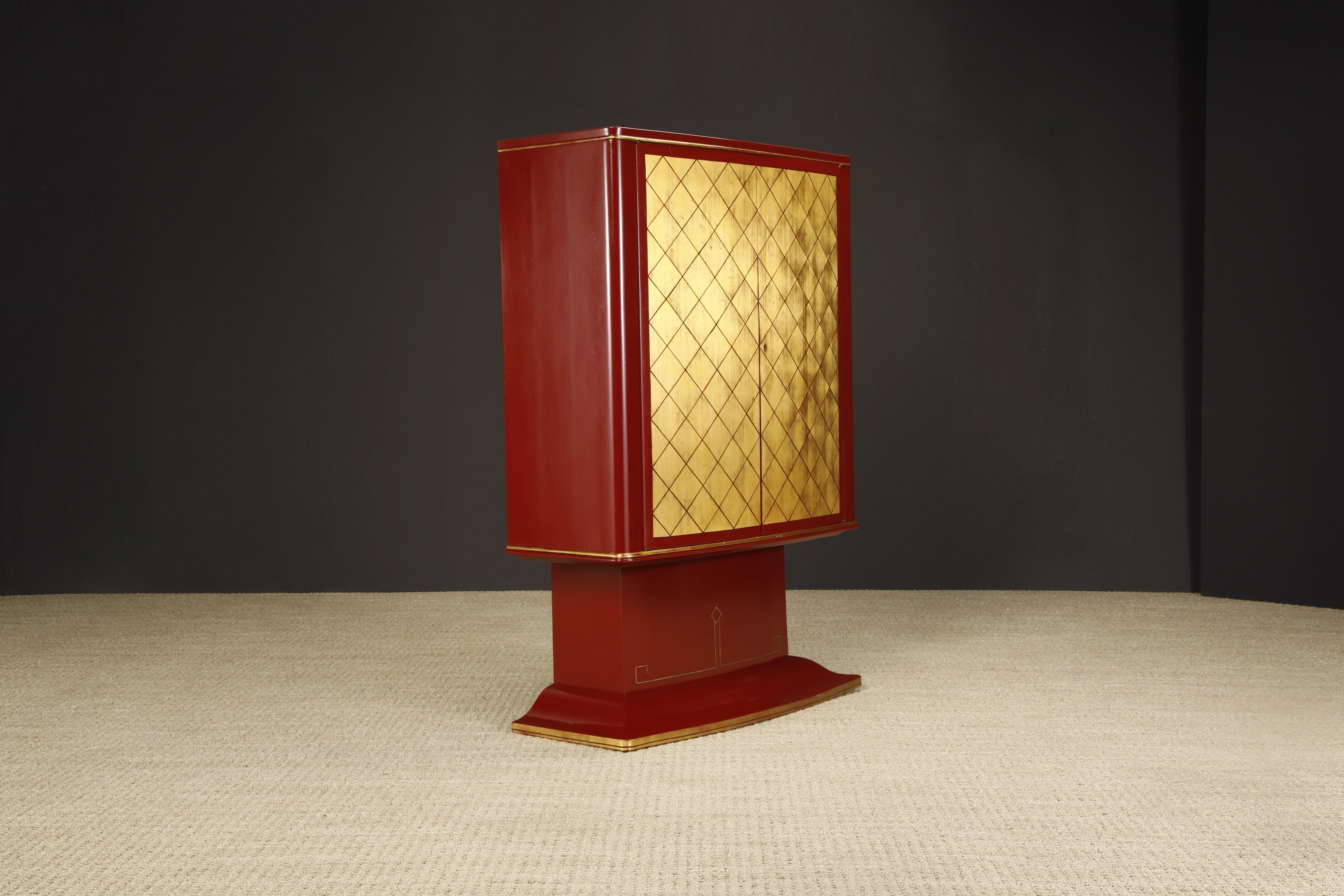 Art Deco Dry Bar Cabinet with Gold Leaf Doors, circa 1930s, Restored For Sale 3