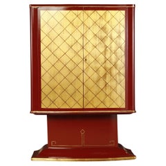 Art Deco Dry Bar Cabinet with Gold Leaf Doors, circa 1930s, Restored