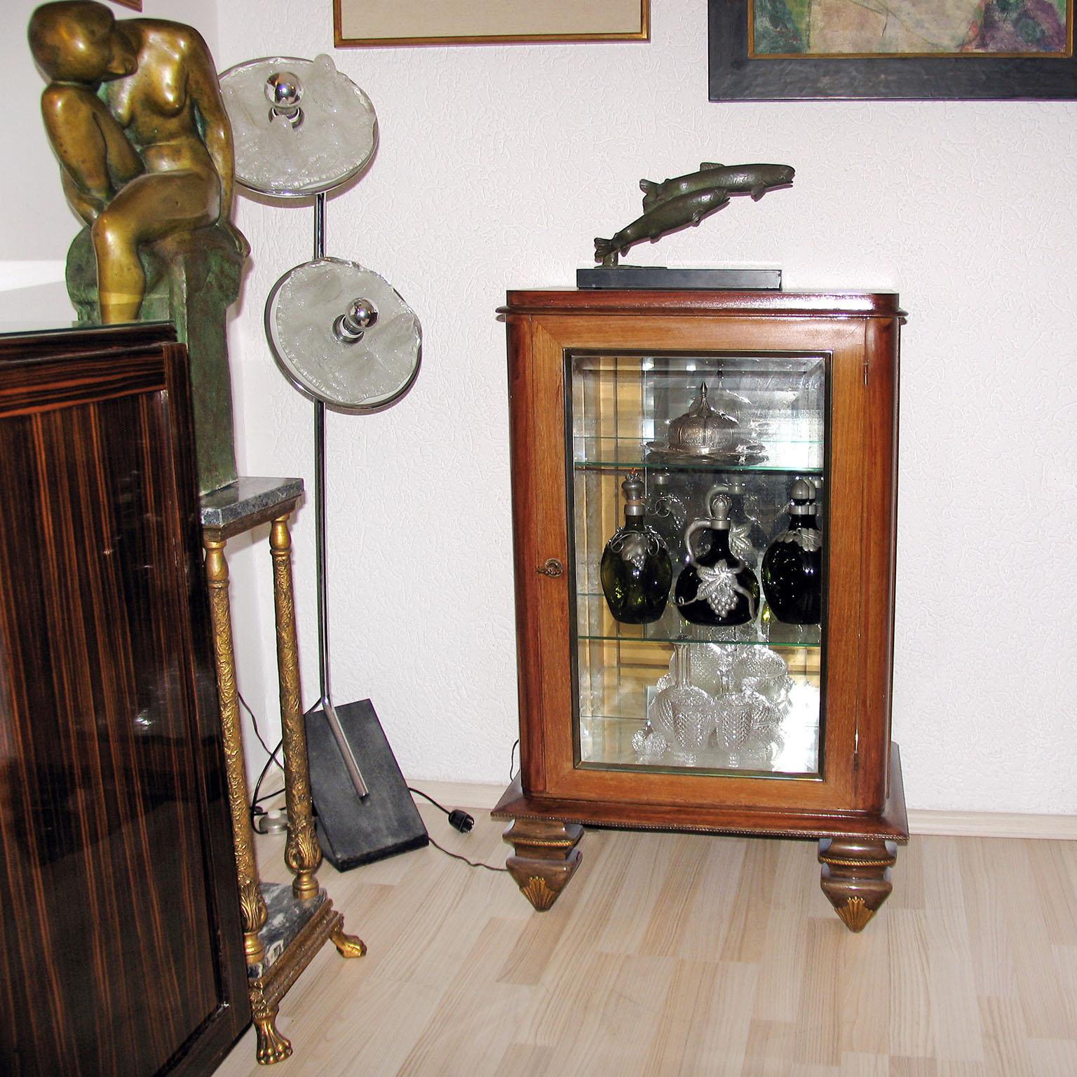 Art Deco Dry Bar, Luminous Vitrine, Display Cabinet, Jean Pascaud Style In Good Condition For Sale In Bochum, NRW
