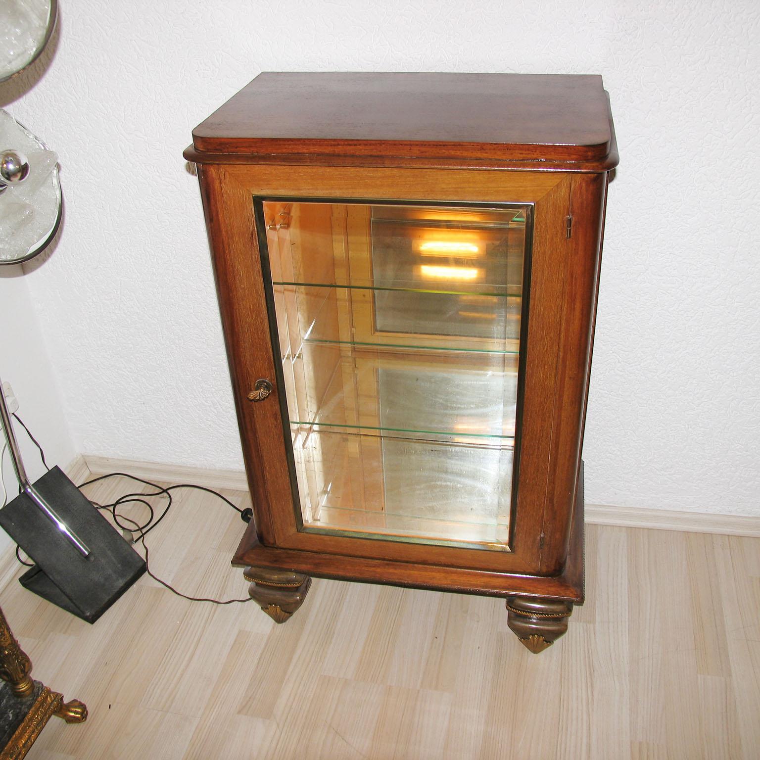 Brass Art Deco Dry Bar, Luminous Vitrine, Display Cabinet, Jean Pascaud Style For Sale