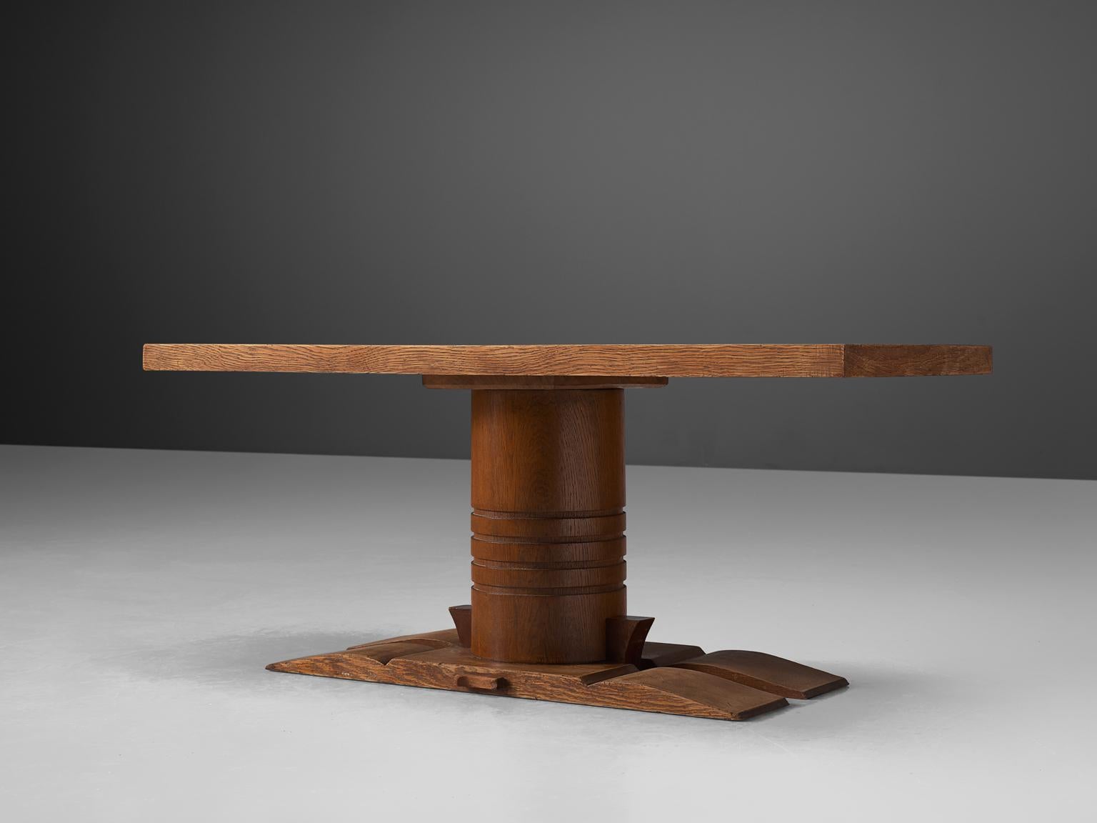 Art Deco Dudouyt Pedestal Side Table in Oak In Good Condition In Waalwijk, NL