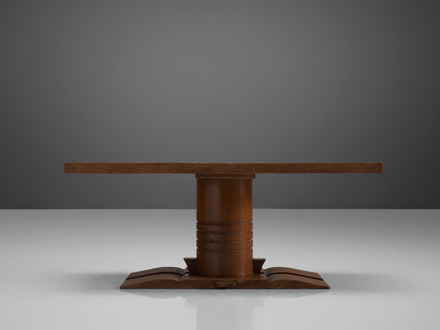 Mid-20th Century Art Deco Dudouyt Pedestal Side Table in Oak