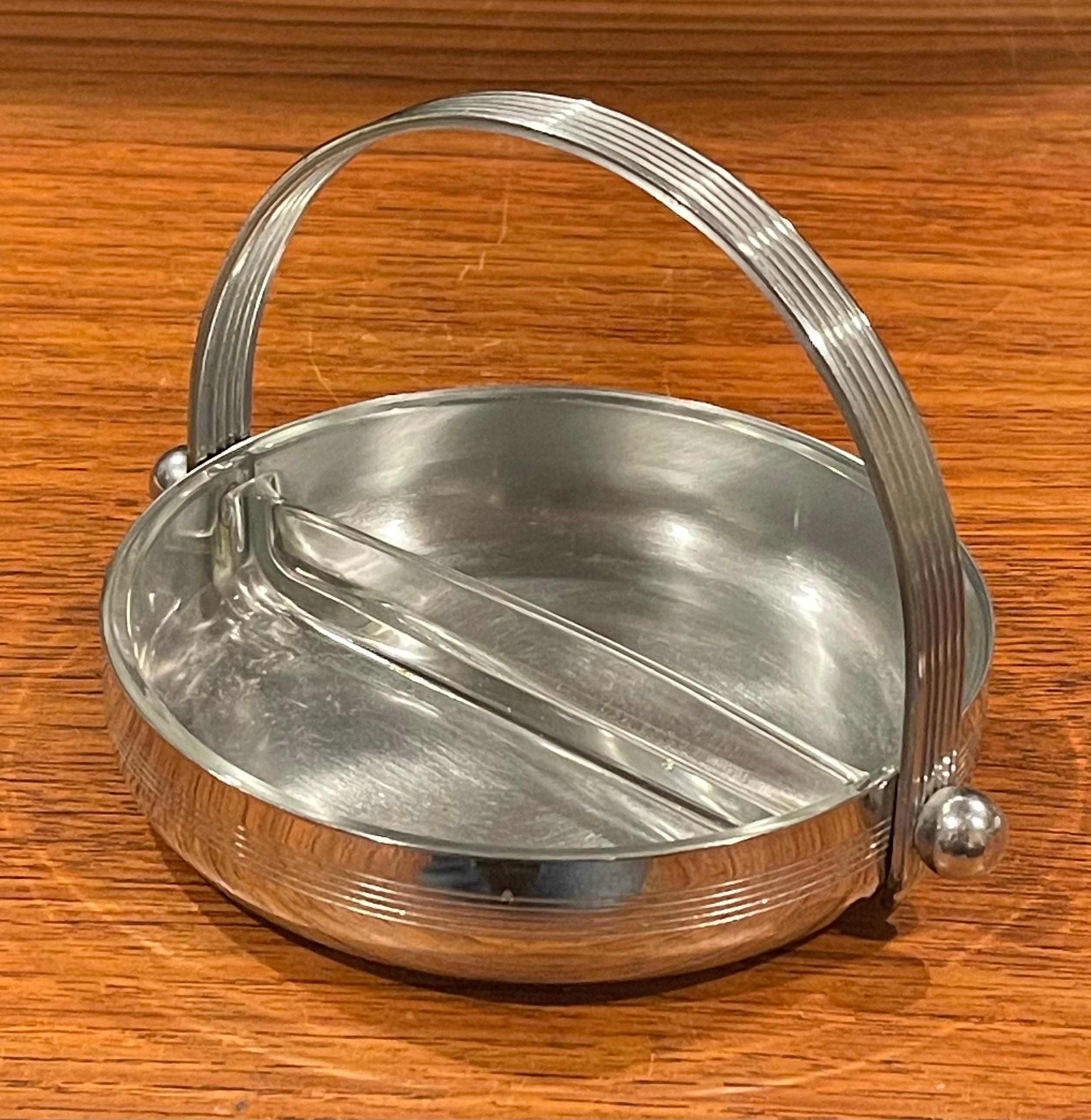 American Art Deco Duplex Chrome & Glass Jelly Dish by Chase For Sale
