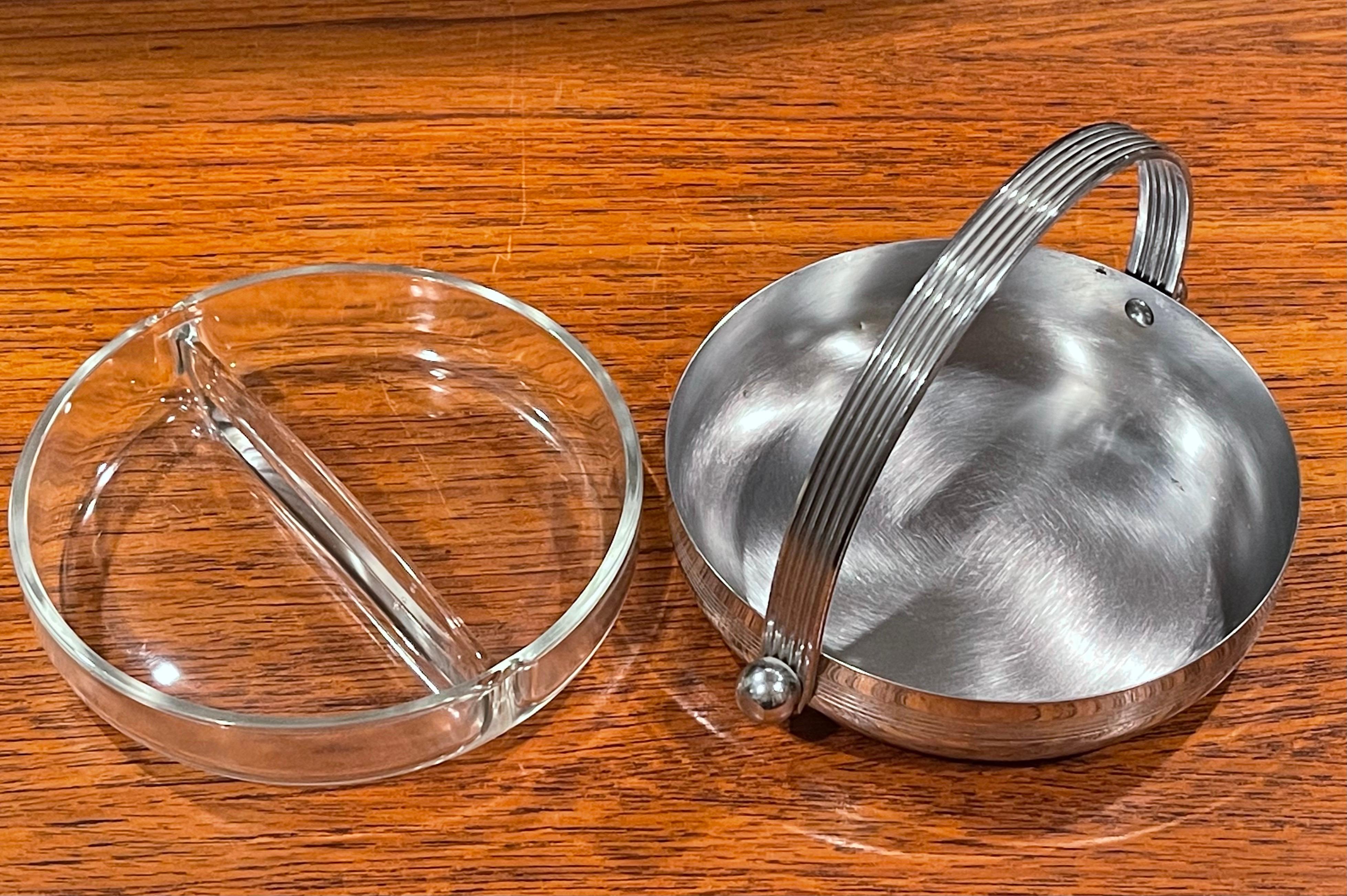 20th Century Art Deco Duplex Chrome & Glass Jelly Dish by Chase For Sale