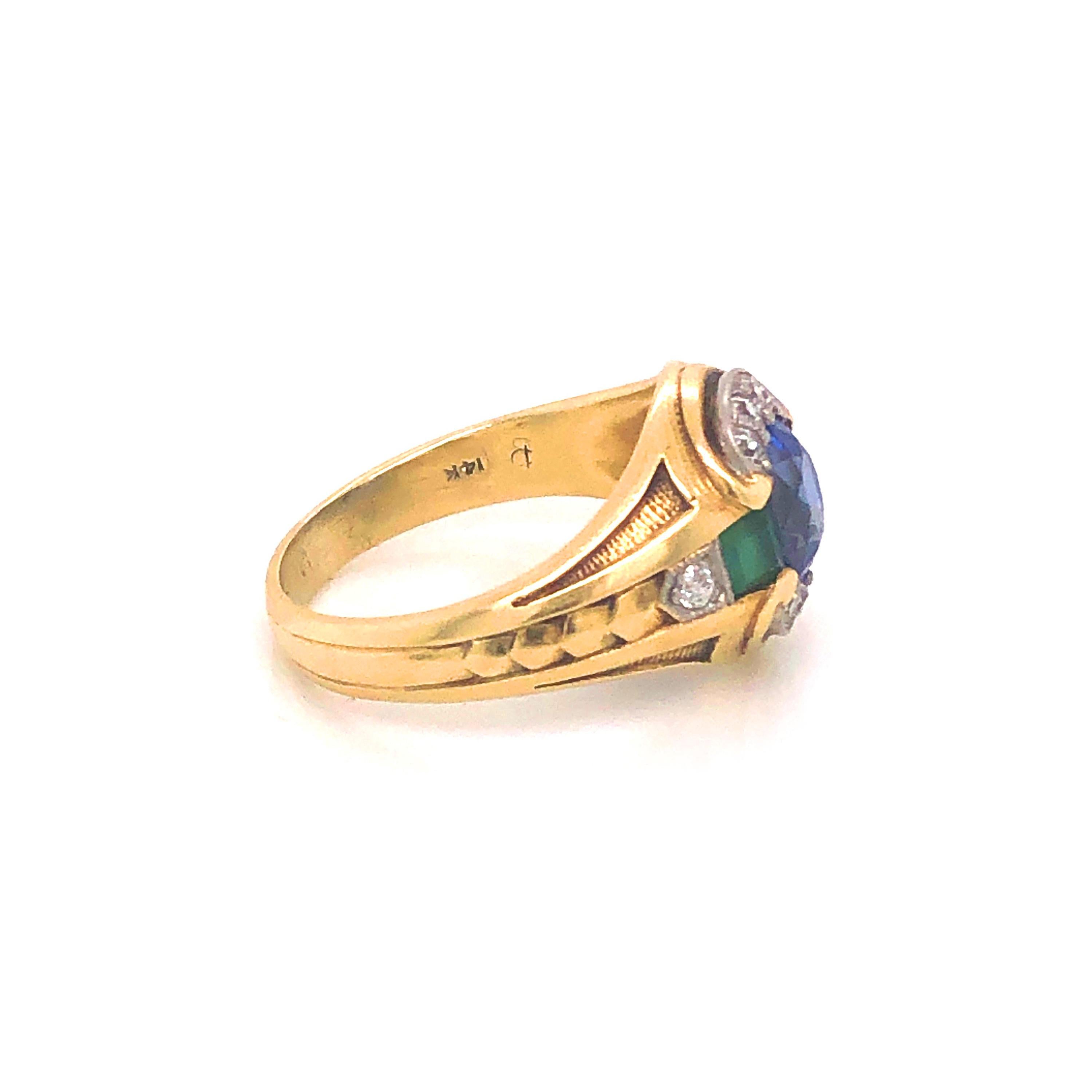 Art Deco Durand & Co. Ring aus Saphir, Chrysopras, Diamant und Gold, um 1935 1