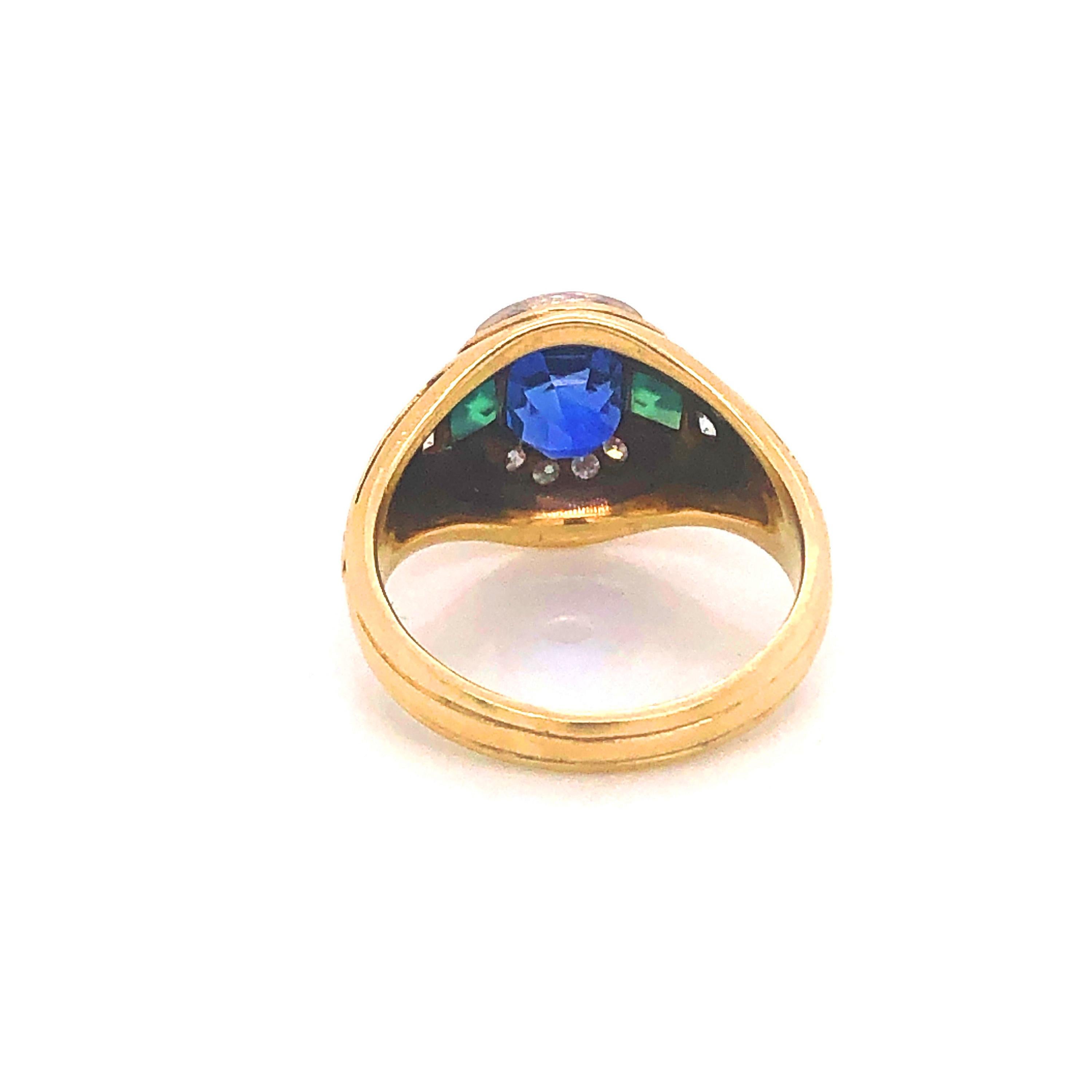 Art Deco Durand & Co. Ring aus Saphir, Chrysopras, Diamant und Gold, um 1935 3