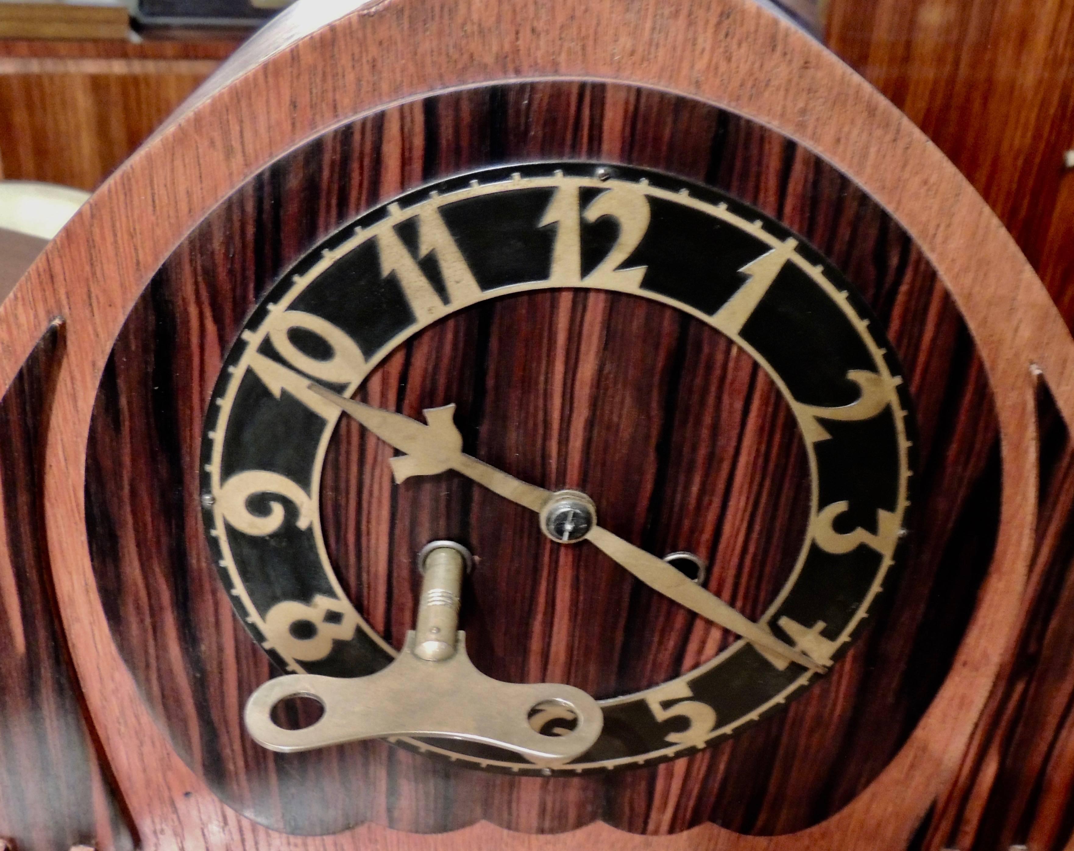 Art Deco Dutch Mantle Clock in Macassar and Oak 1