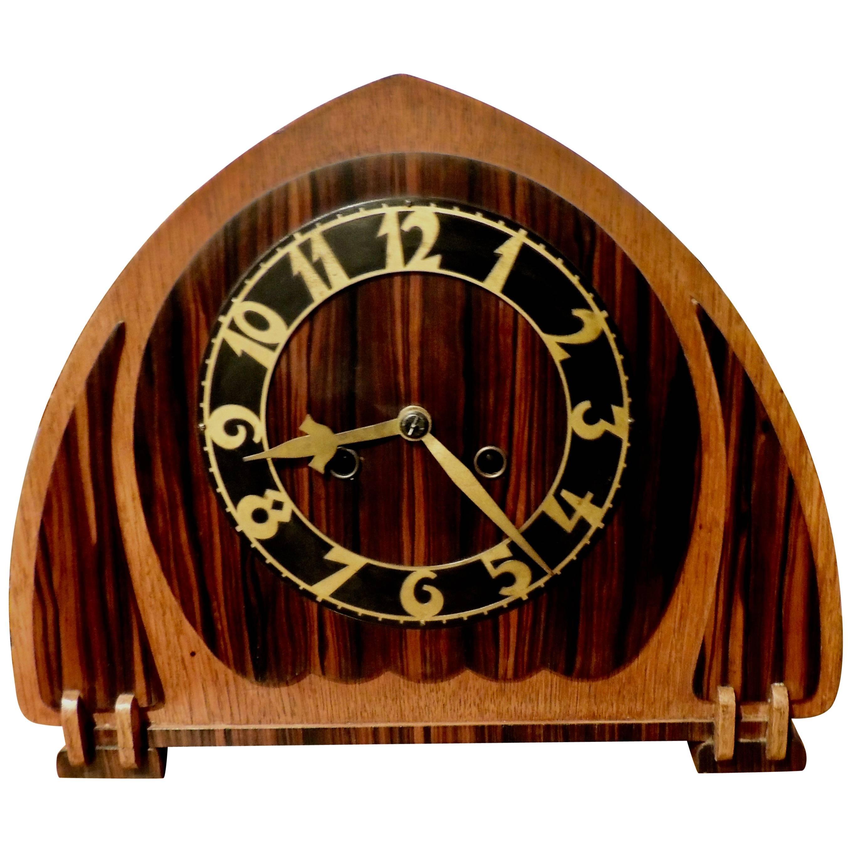Art Deco Dutch Mantle Clock in Macassar and Oak
