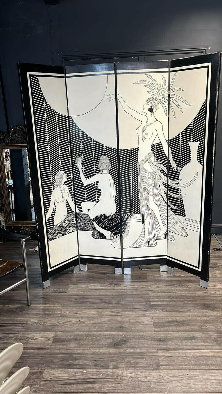 British Art Deco Early 20th Century Four Fold Room Screen Divider For Sale
