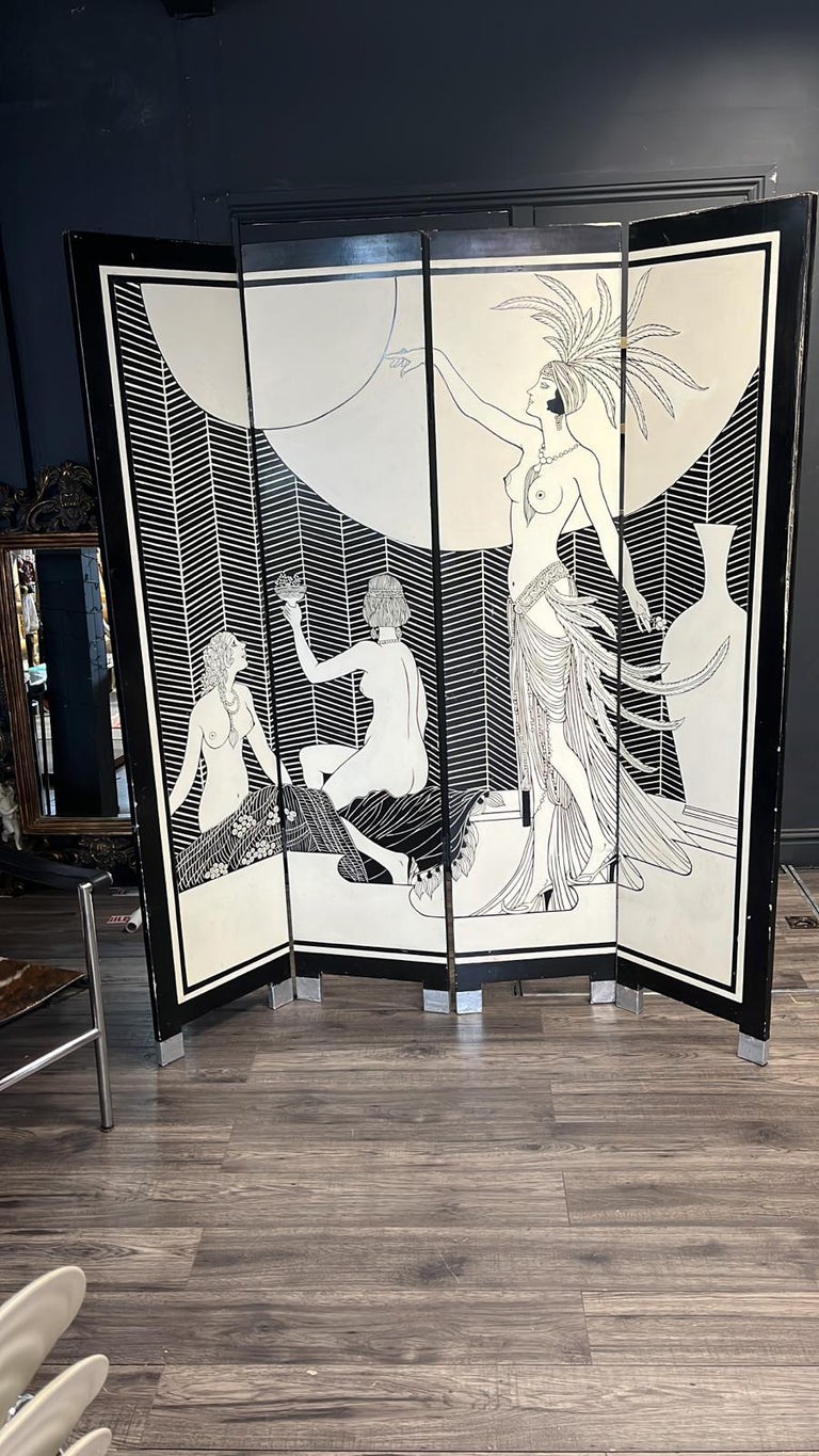 Art Deco Early 20th Century Four Fold Room Screen Divider For Sale 4