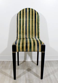 Art Deco Early 20th Century Vintage Striped Velvet Desk Accent Side Chair Green