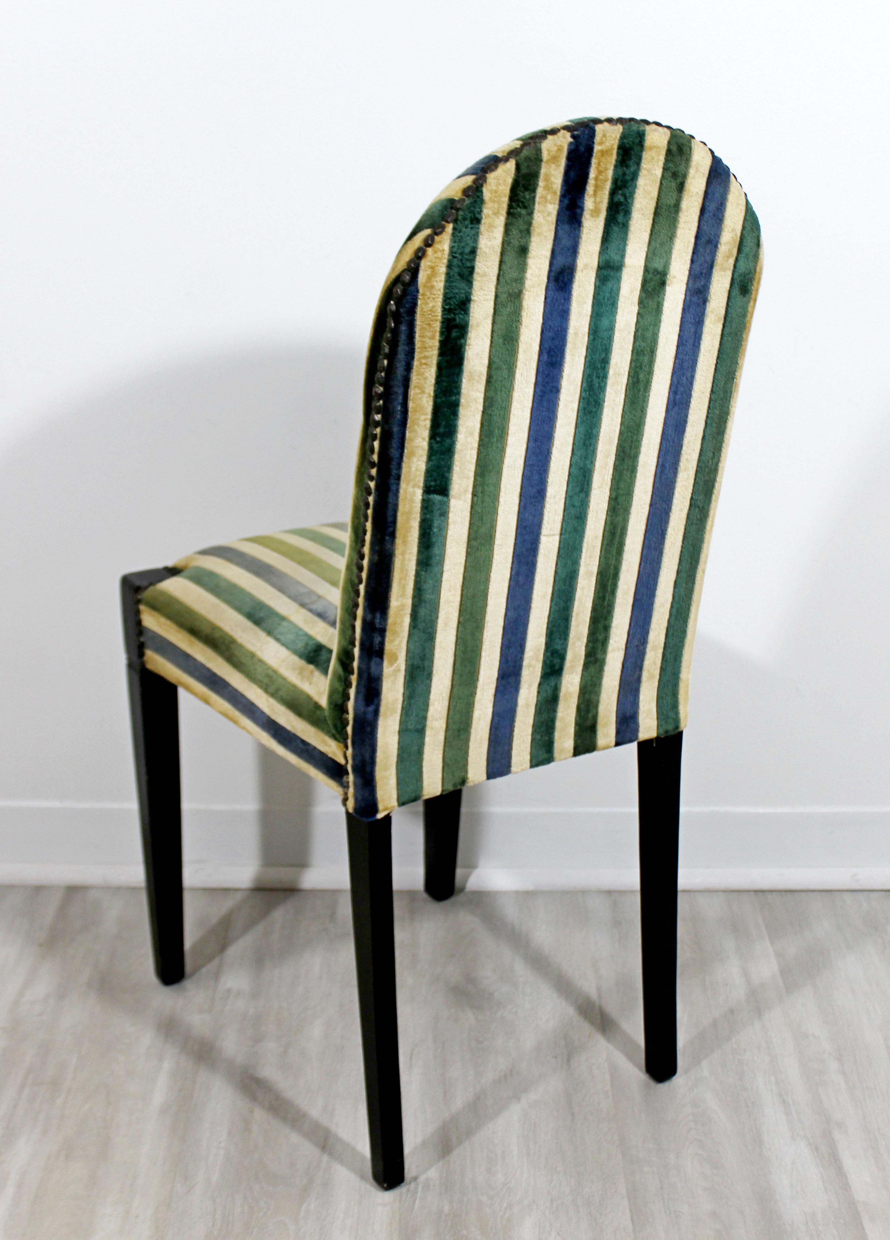 Art Deco Early 20th Century Vintage Striped Velvet Desk Accent Side Chair Green 4