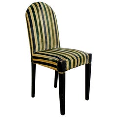 Art Deco Early 20th Century Vintage Striped Velvet Desk Accent Side Chair Green