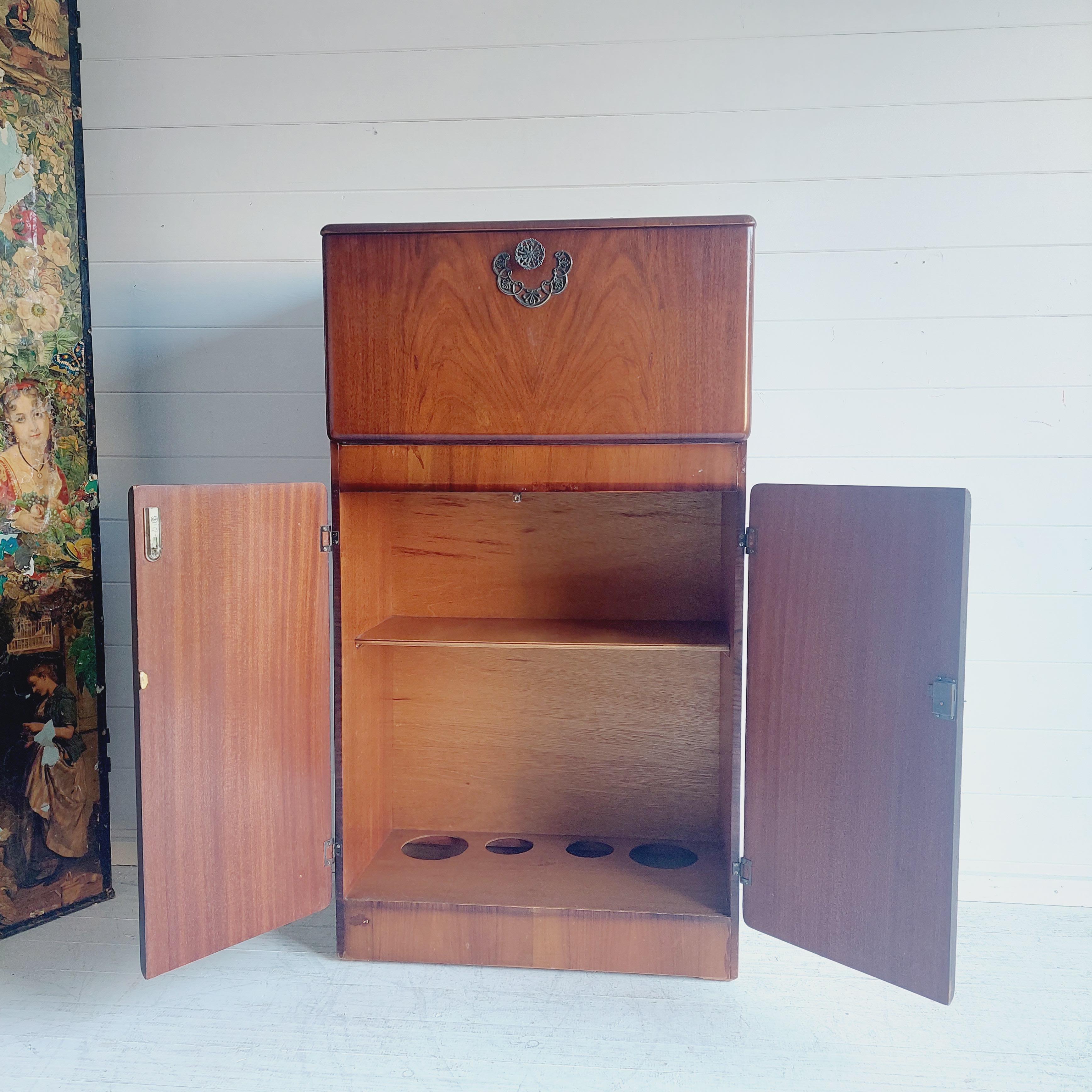 Art Deco Early Mid century walnut Cocktail drinks Cabinet, Vintage  Bar, 40s 1