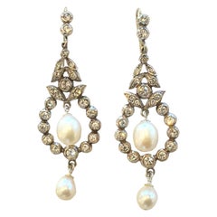 Art Deco Earrings, 9ct gold, silver, cultured pearl and mine cut crystal