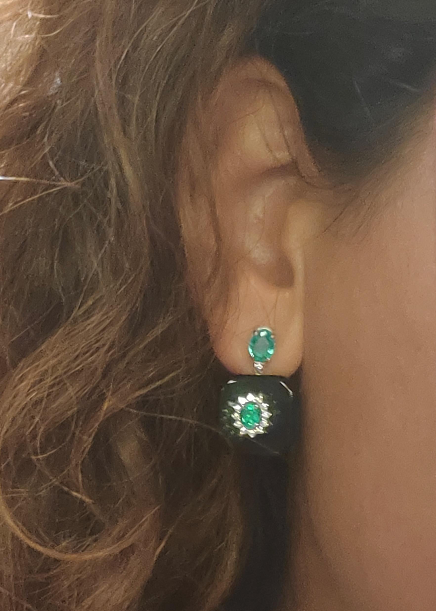 Women's Art Deco Style Earrings Emerald and Onix
