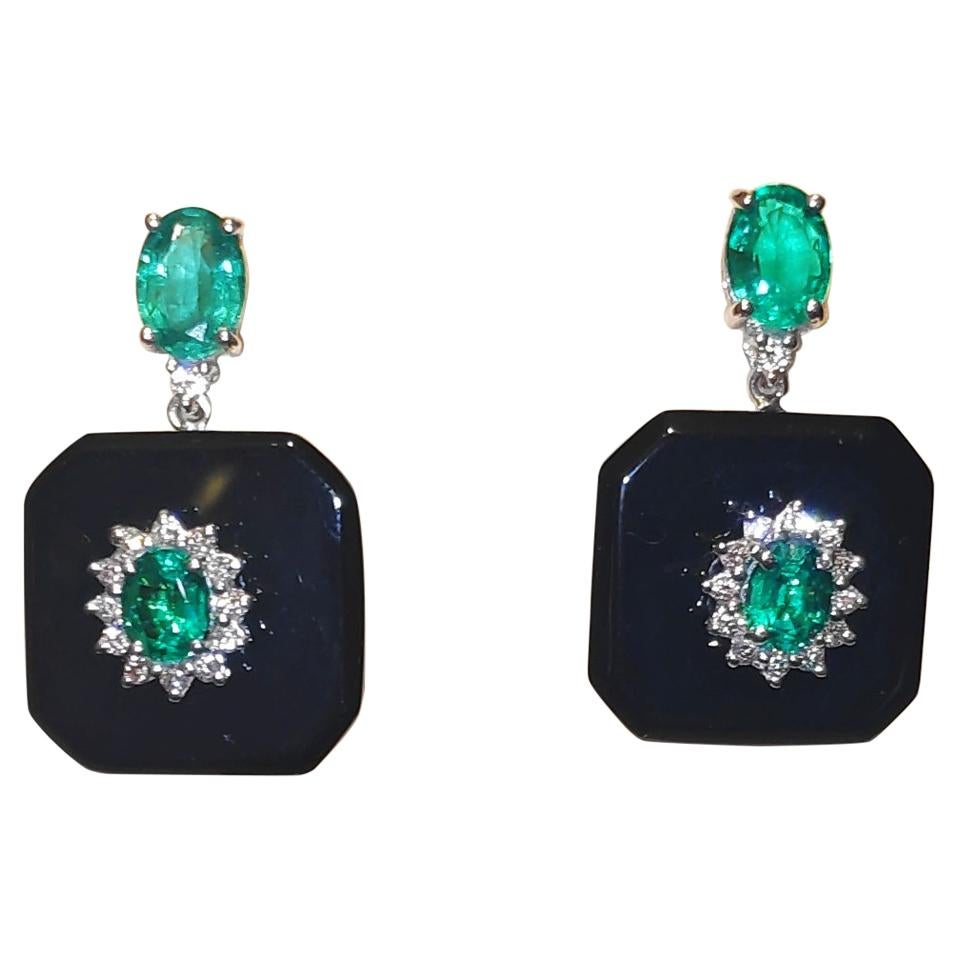 Art Deco Style Earrings Emerald and Onix