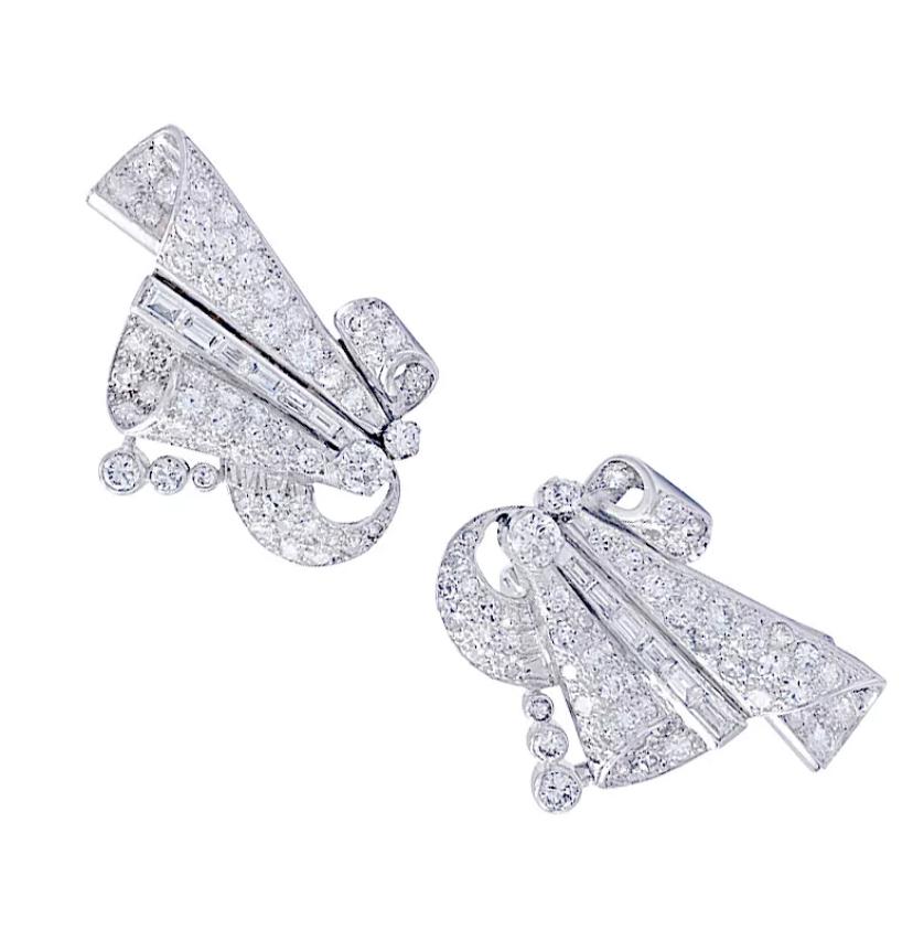 Pendientes Art Déco, Platino y Diamantes Art Decó en venta