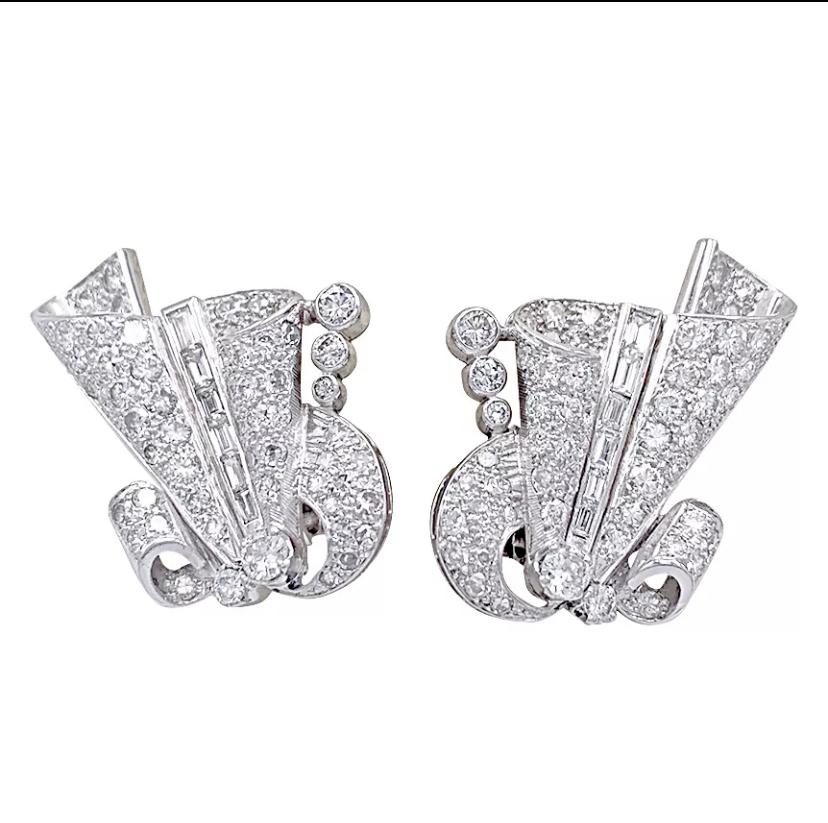 Pendientes Art Déco, Platino y Diamantes en venta 1