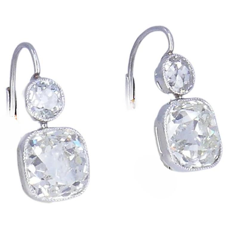 Art Deco Earrings Platinum Diamond Dangle Antique Cut (Gemischter Schliff) im Angebot
